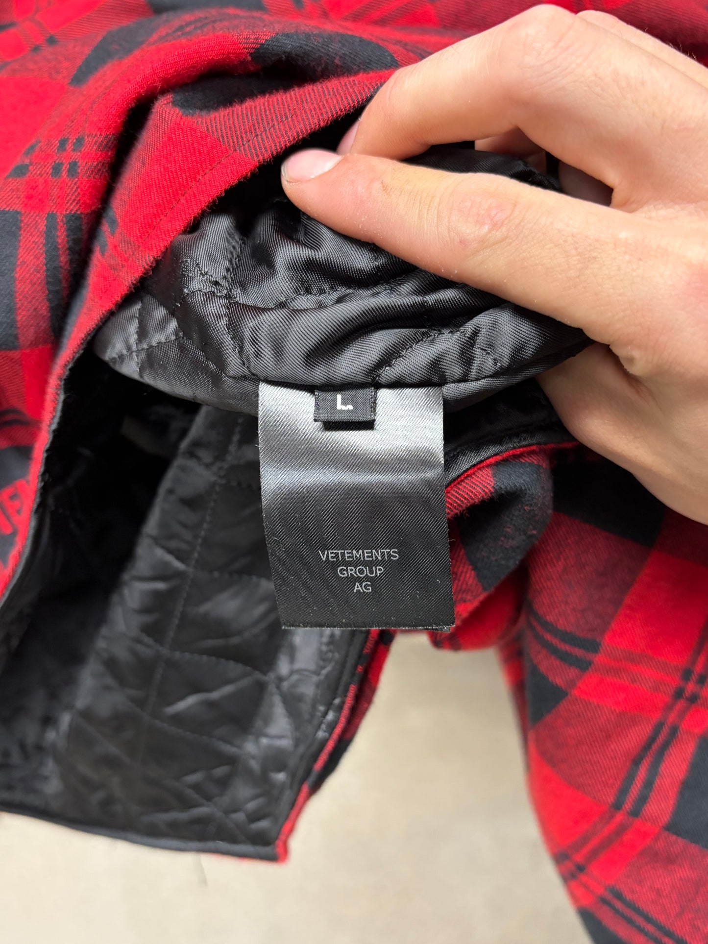 Vetements Embroidered Logo Quilted Red/Black Oversized Flannel Shirt