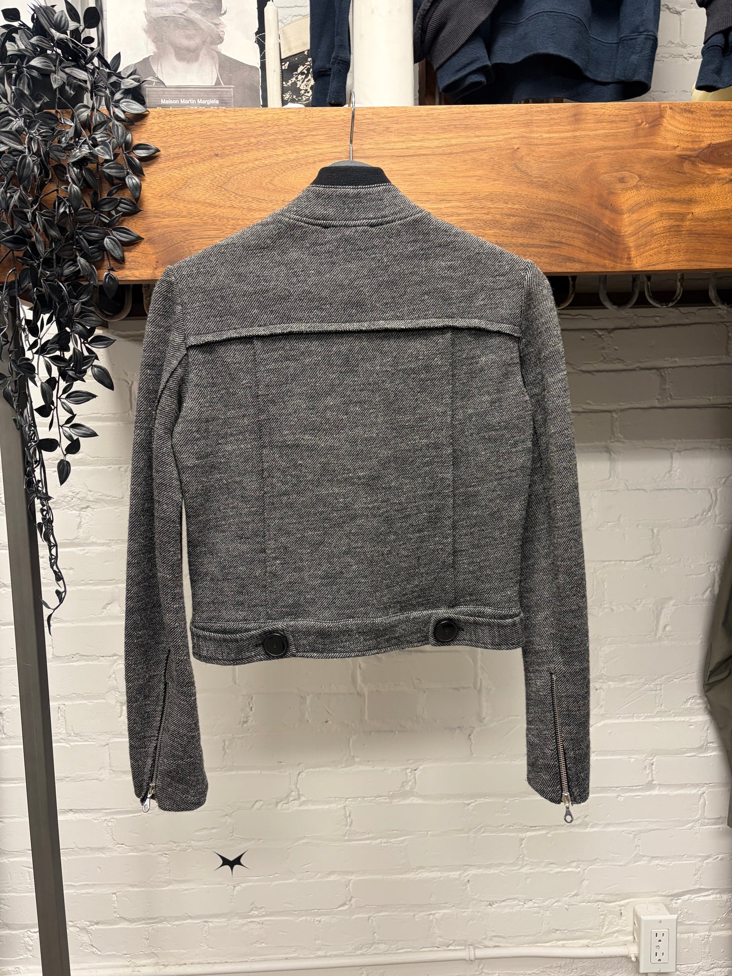 2000s Chloé Grey Wool Knit Asymmetric Zip Moto Jacket