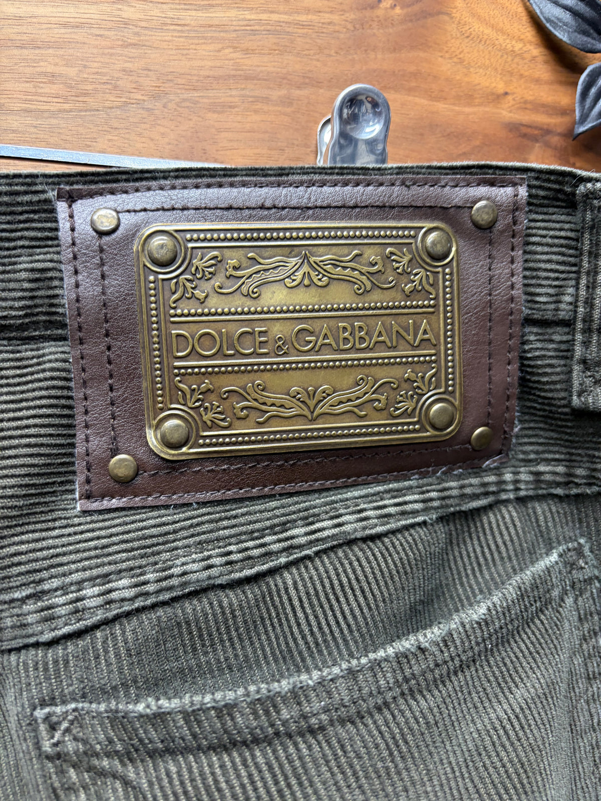 2000s Dolce and Gabbana Faded Green Corduroy Bootcut Denim