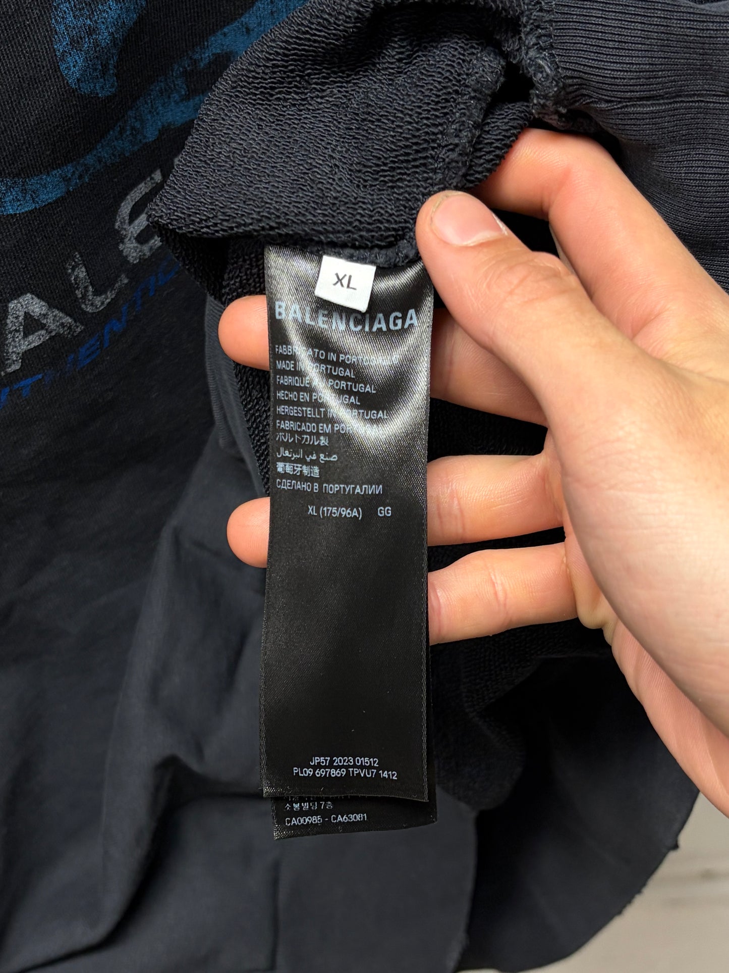 AW2023 Balenciaga ‘Surfer’ Distressed Washed Black Sweatshirt