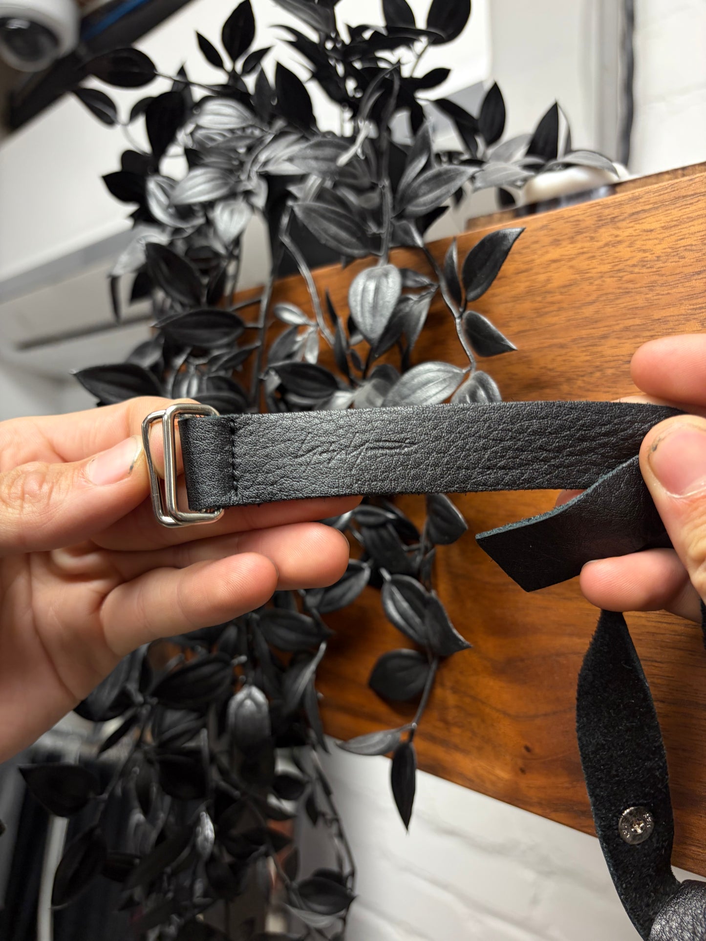 Yohji Yamamoto Raw Black Leather Studded ‘Bolo’ Neck Tie