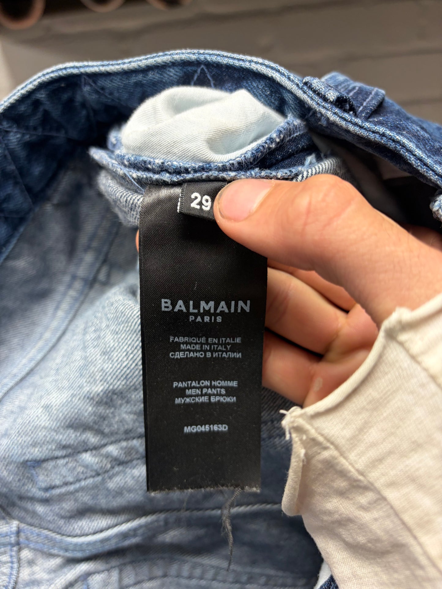 Balmain Biker Knee Blue Skinny Jeans