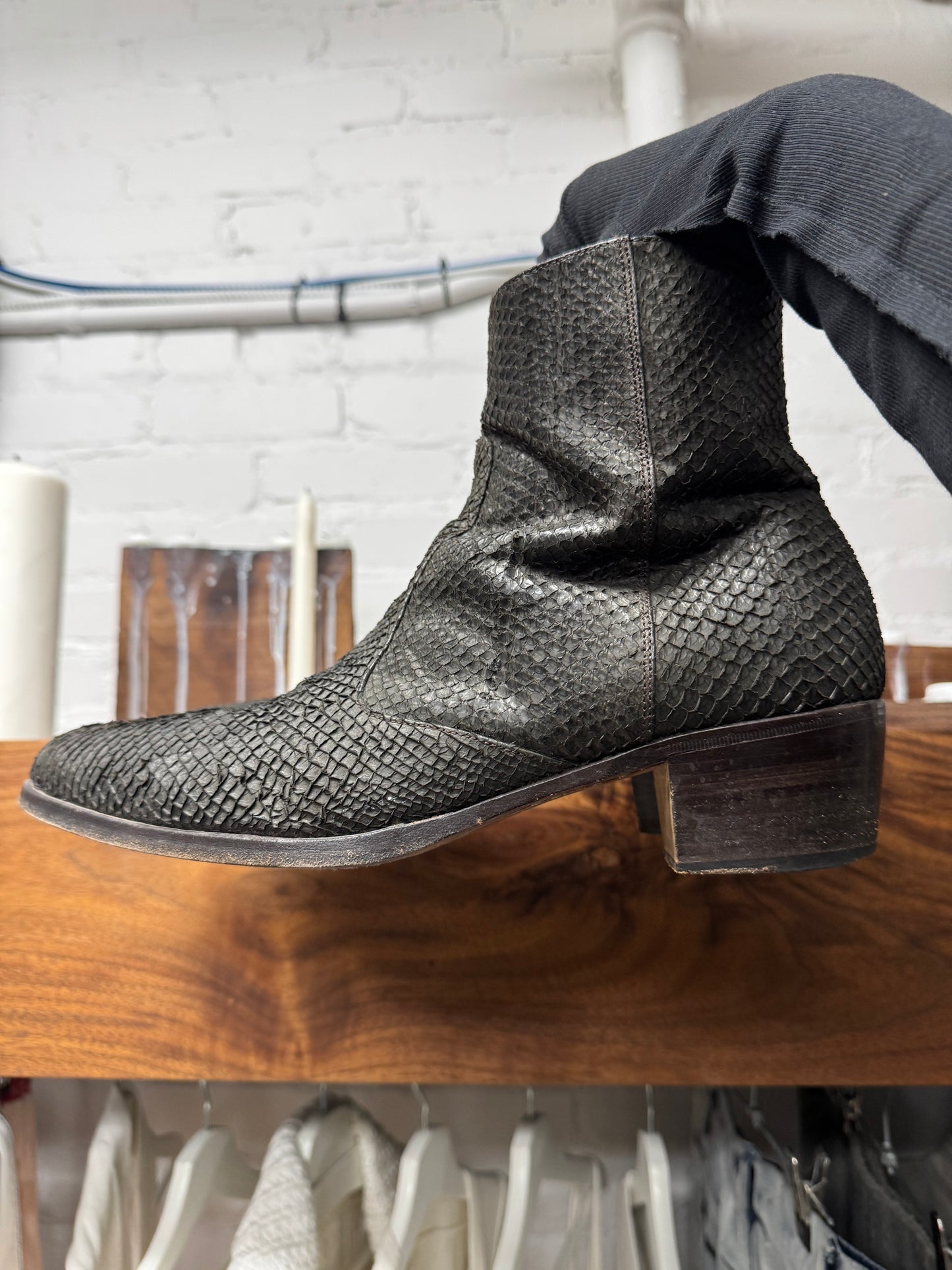 SS2002 Helmut Lang ‘Perch Skin’ Fish Leather Pointed Toe Boots
