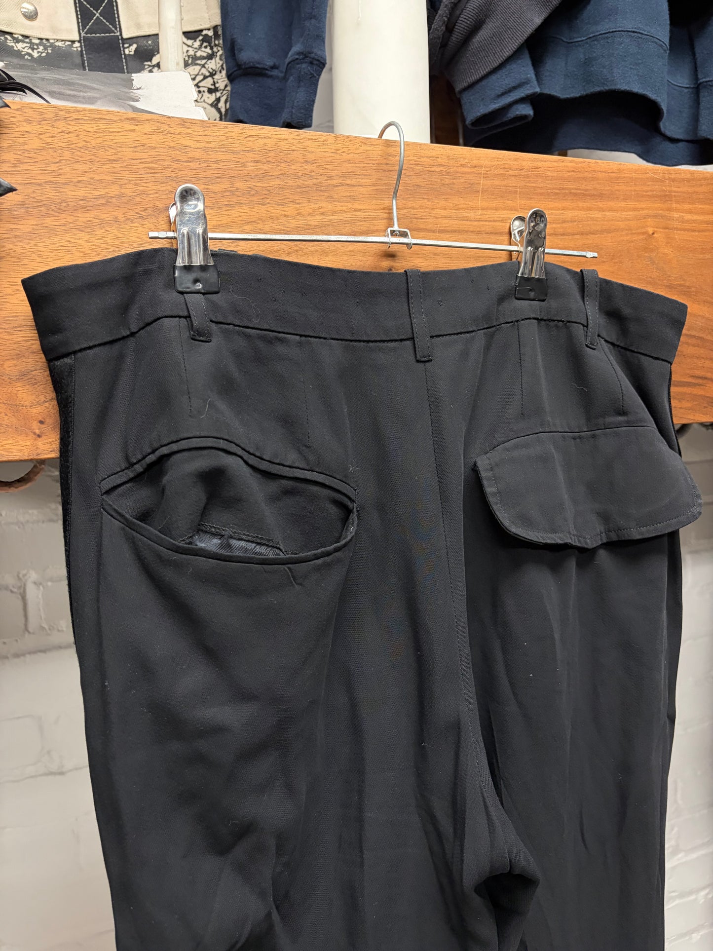 Ann Demeulemeester ‘Velour Side Seam’ Black Wide Leg Trousers