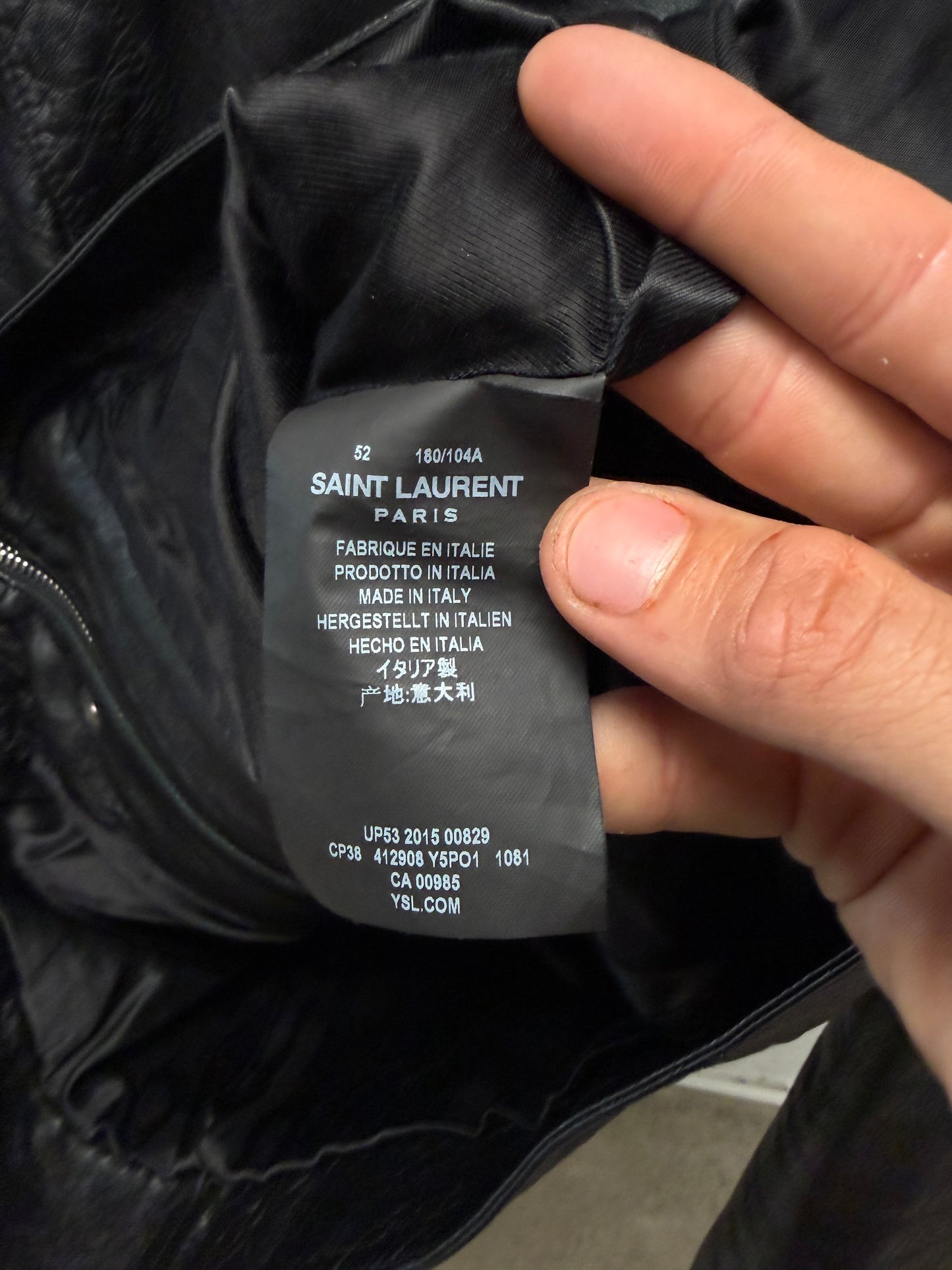2015 Saint Laurent by Hedi Slimane Black/Silver Leather ‘Cafe Racer’ Moto Jacket