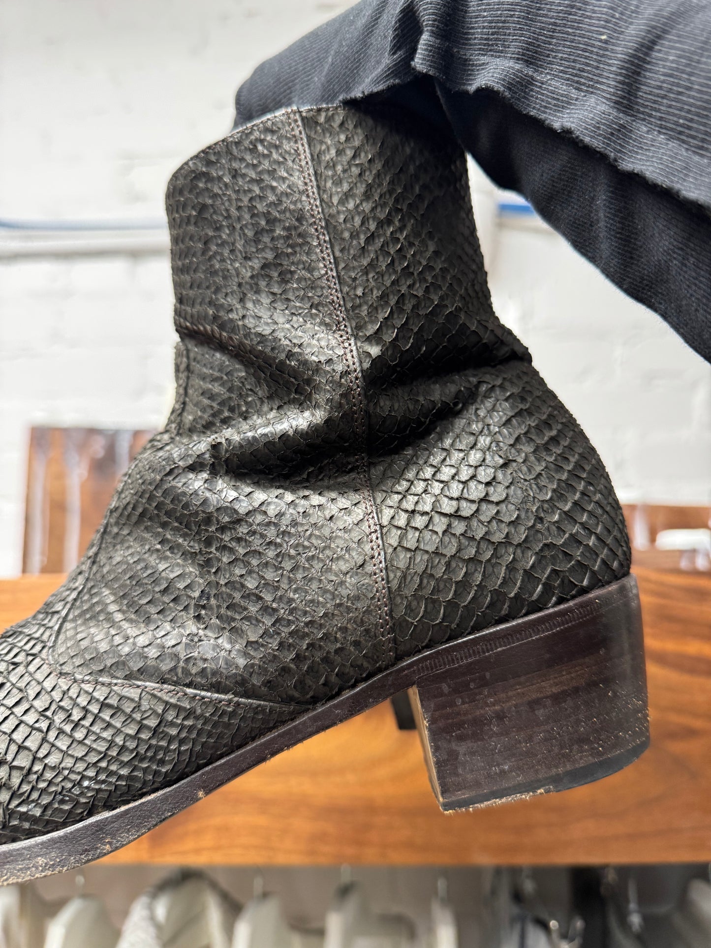SS2002 Helmut Lang ‘Perch Skin’ Fish Leather Pointed Toe Boots