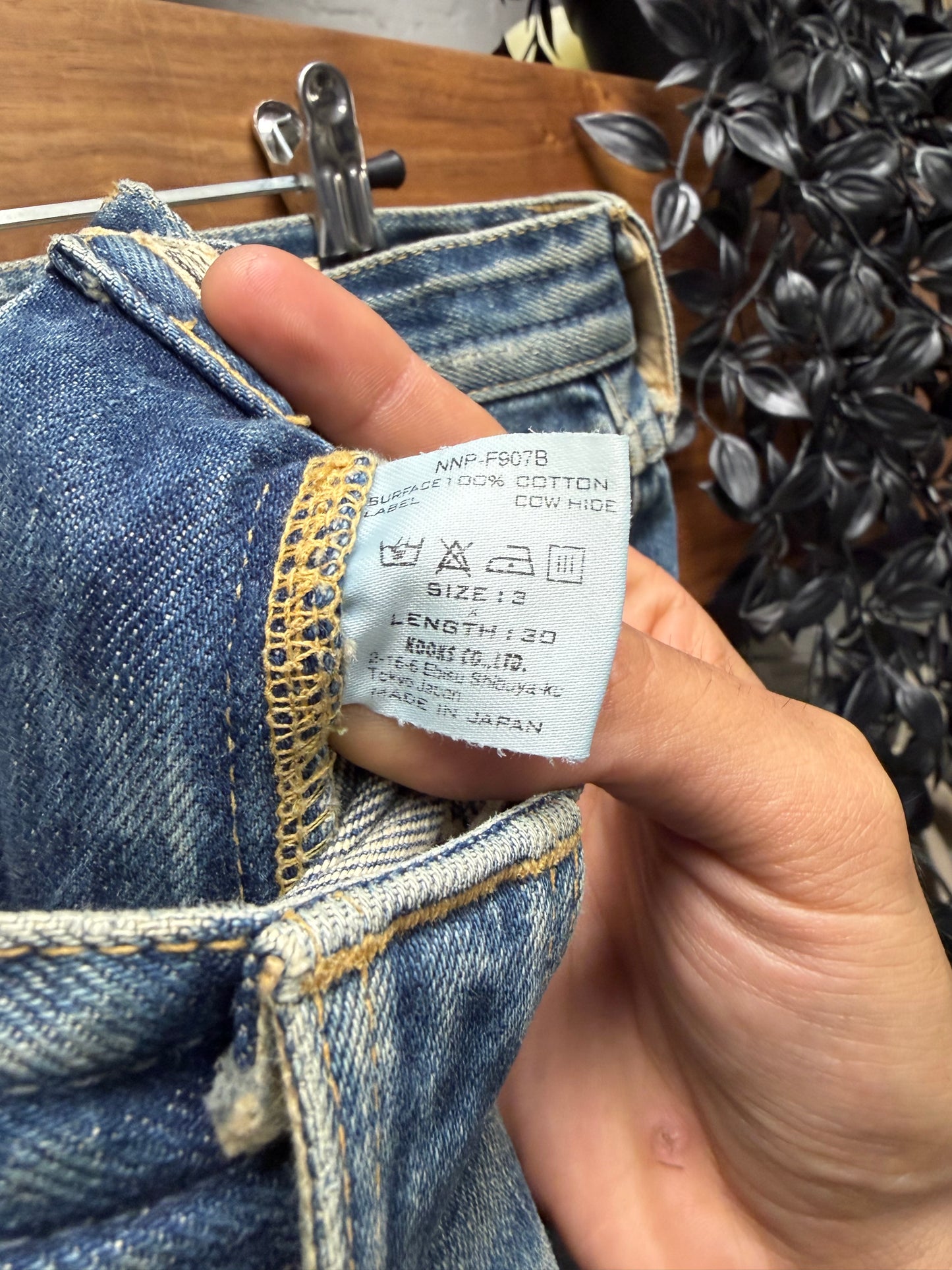 AW2009 Number (N)ine Dirt Washed Blue ‘Crying Heart’ Leather Patch Blue Skinny Cargo Denim