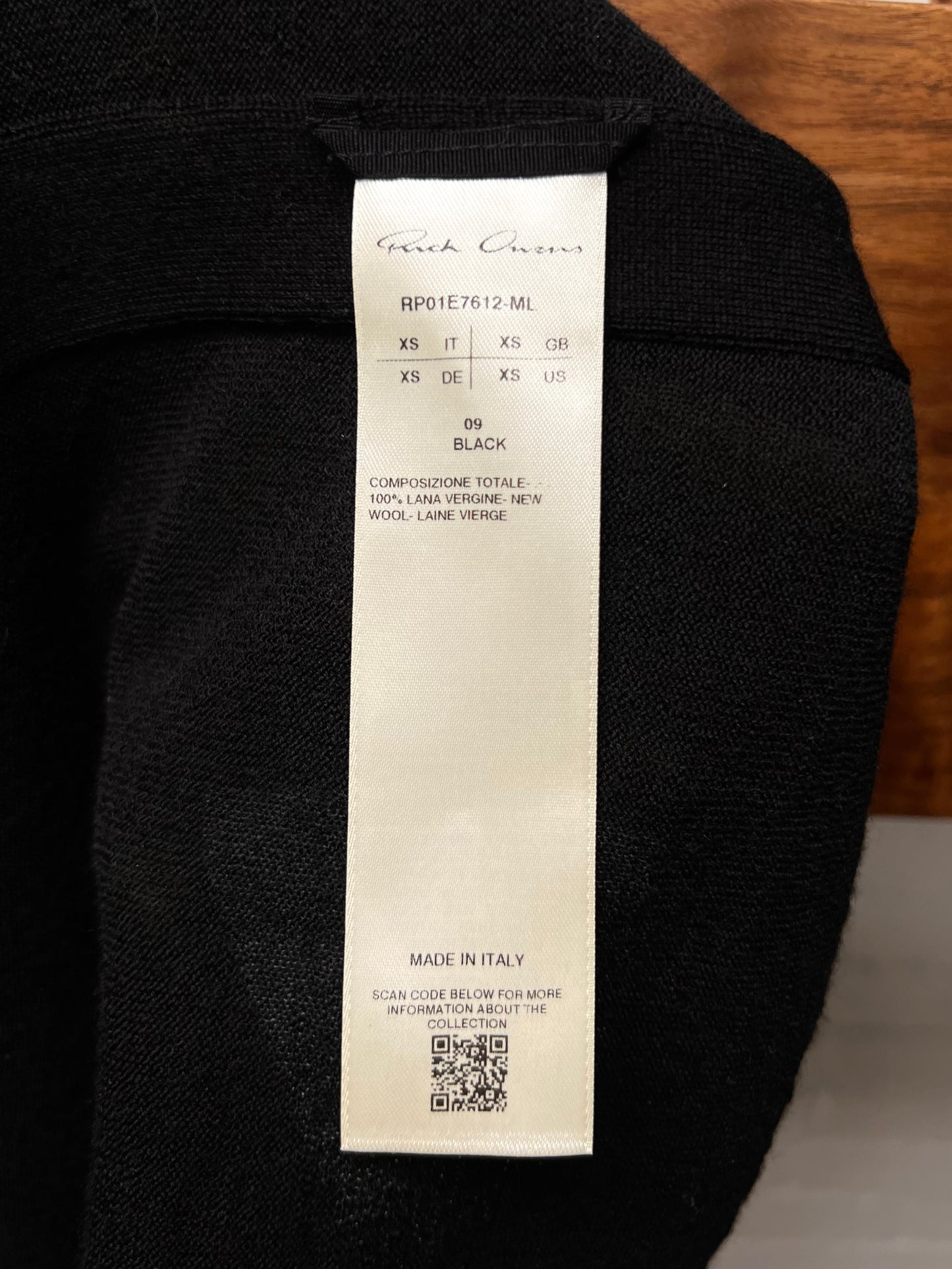 SS2025 Rick Owens ‘Hollywood’ Virgin Wool Black Stretch Knit Sweater