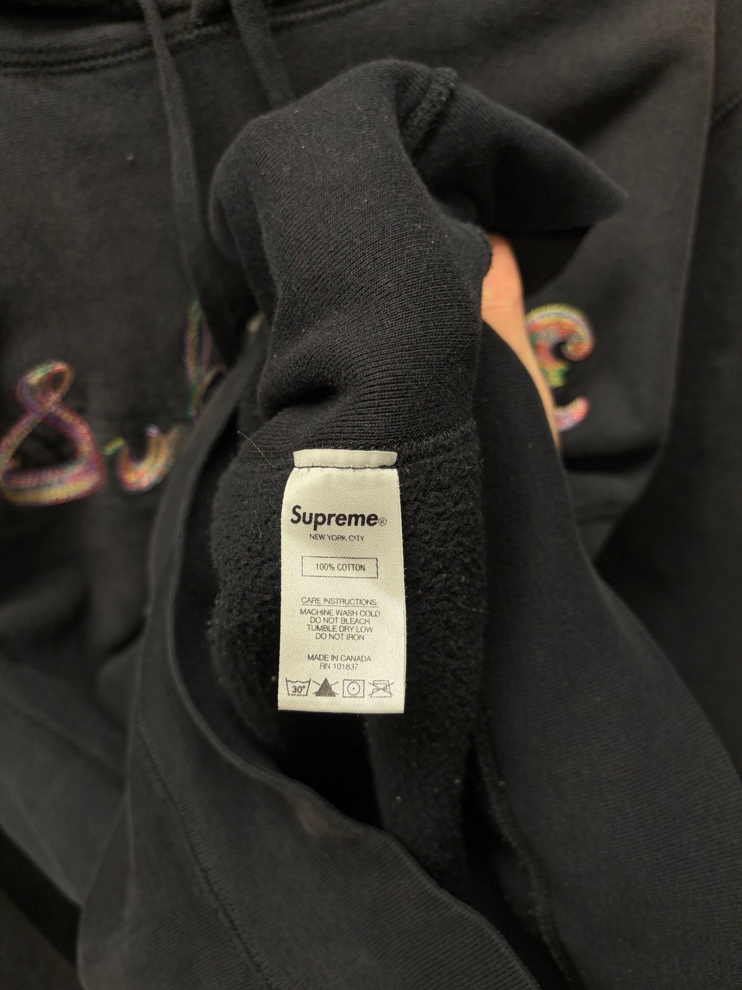 AW2017 Supreme ‘Brush Logo’ Black Cotton Pullover Hoodie