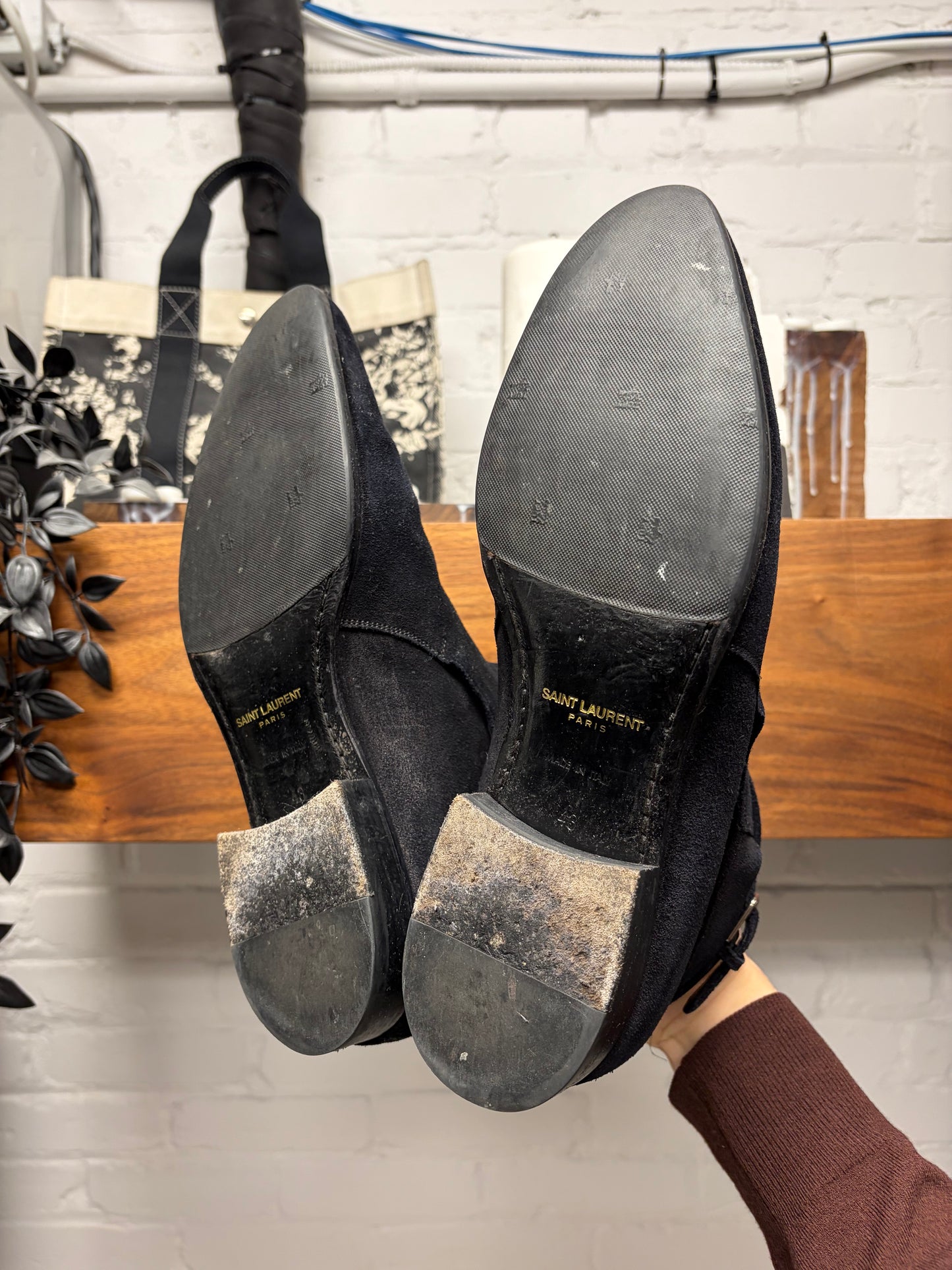 Saint Laurent ‘Jodhpur’ Black Suede Ankle Boots Boots