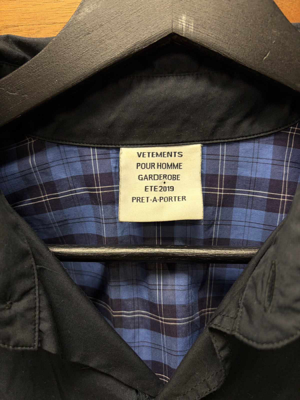 SS2019 Vetements ‘Fusion’ Layered Navy/Plaid Hybrid Button Up Shirt