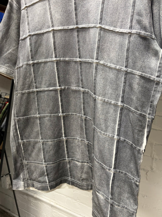 Issey Miyake ‘Grid Blocked’ 3D Grey Cotton T-Shirt