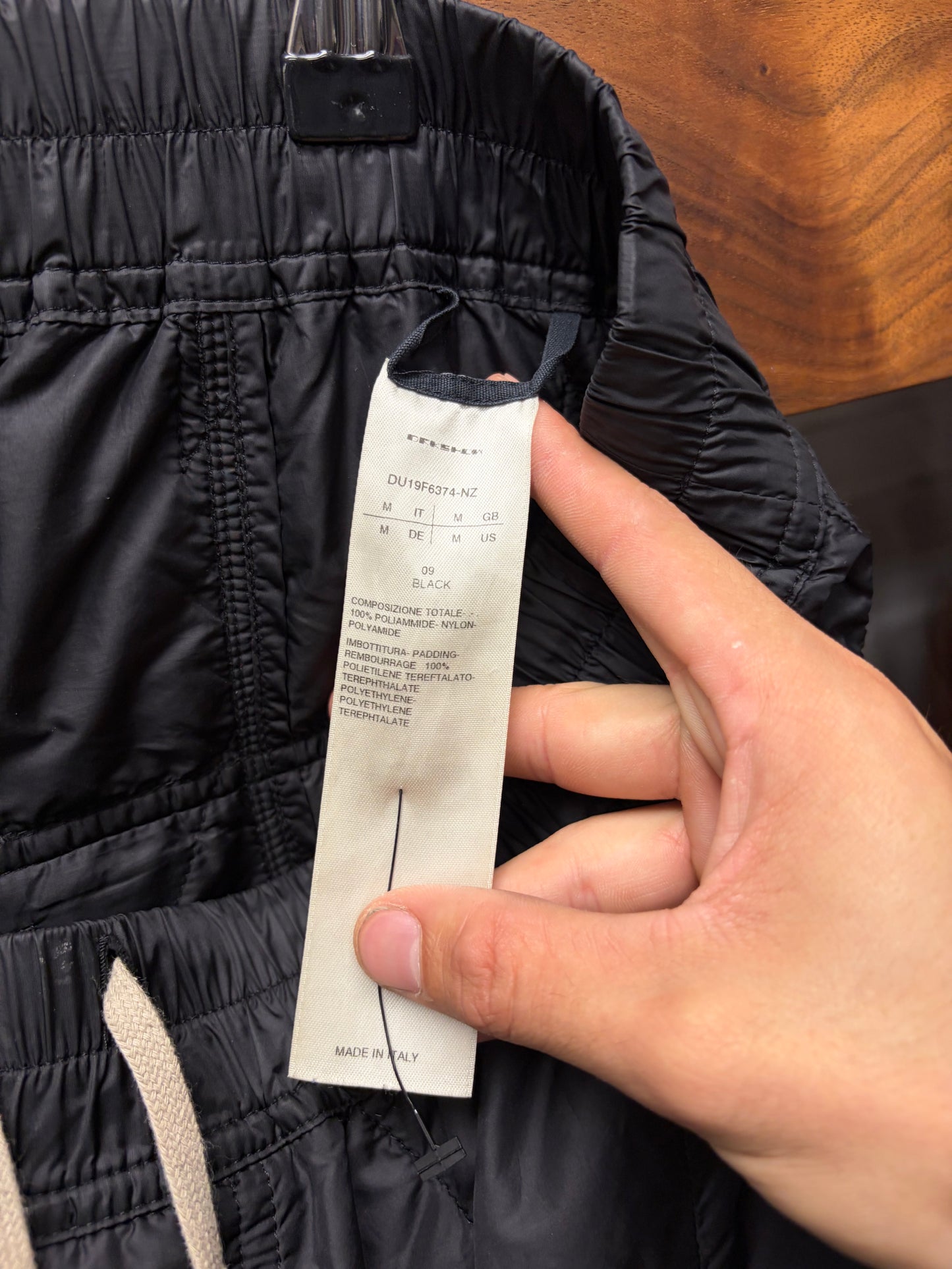 Rick Owens Mainline ‘Pod’ Drop Crotch Black Nylon Drawstring Pants