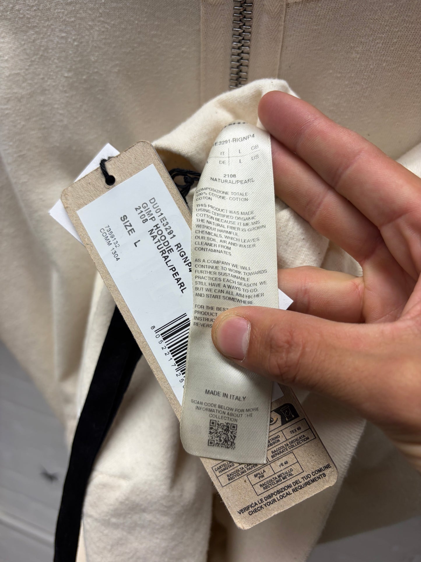 Rick Owens ‘DRKSHDW’ Milk White ‘Gimp’ Full-Zip Hoodie