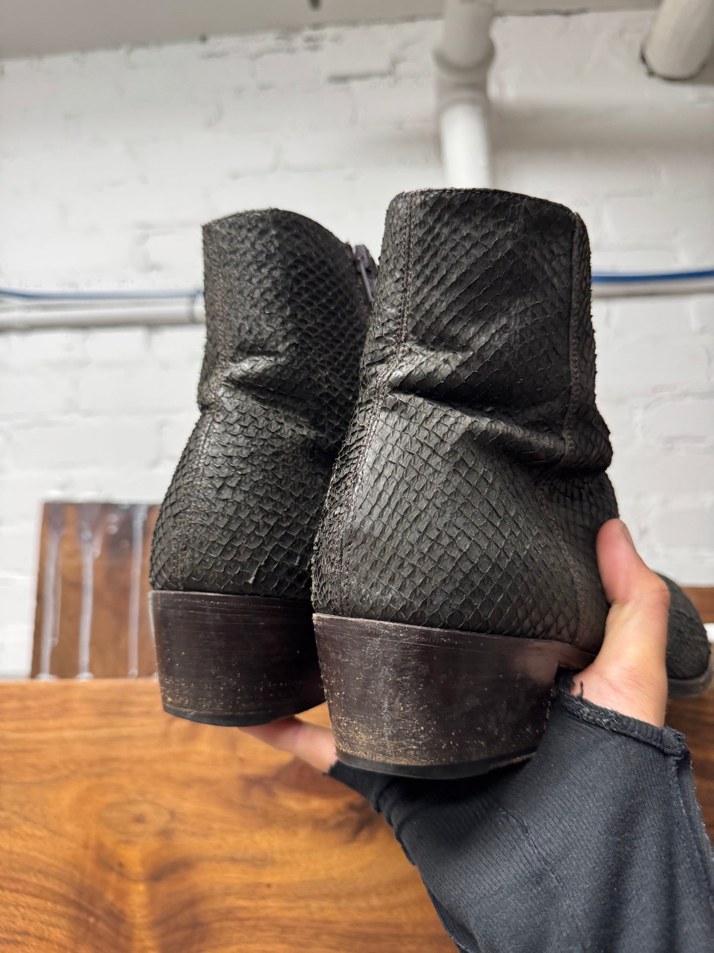 SS2002 Helmut Lang ‘Perch Skin’ Fish Leather Pointed Toe Boots