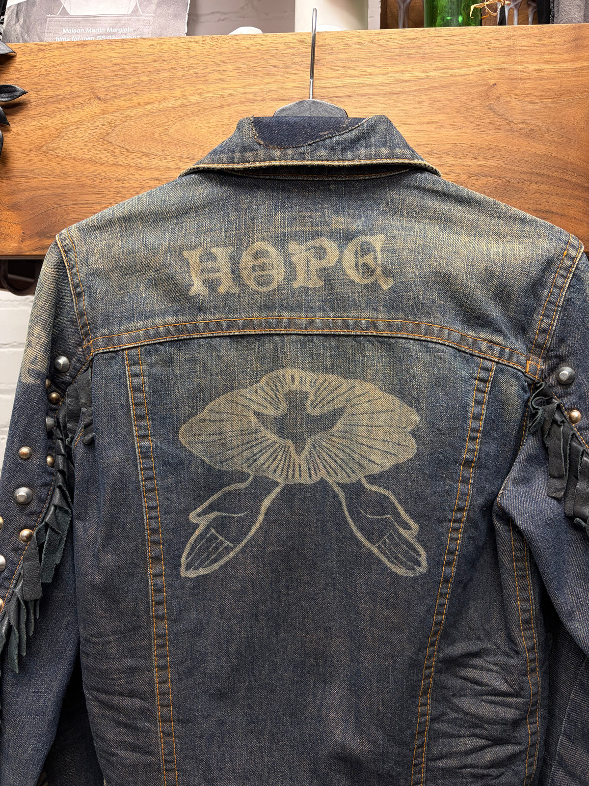 AW2005 Dsquared2 ‘Jesus Lord’ Studded Denim Trucker Jacket with Leather Fringe