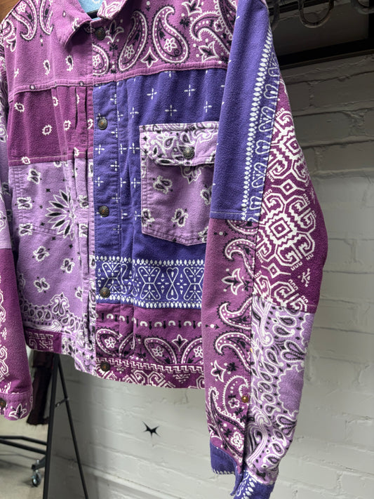 Kapital Reversible Purple/Ice Blue Paisley Bandanna Trucker Jacket