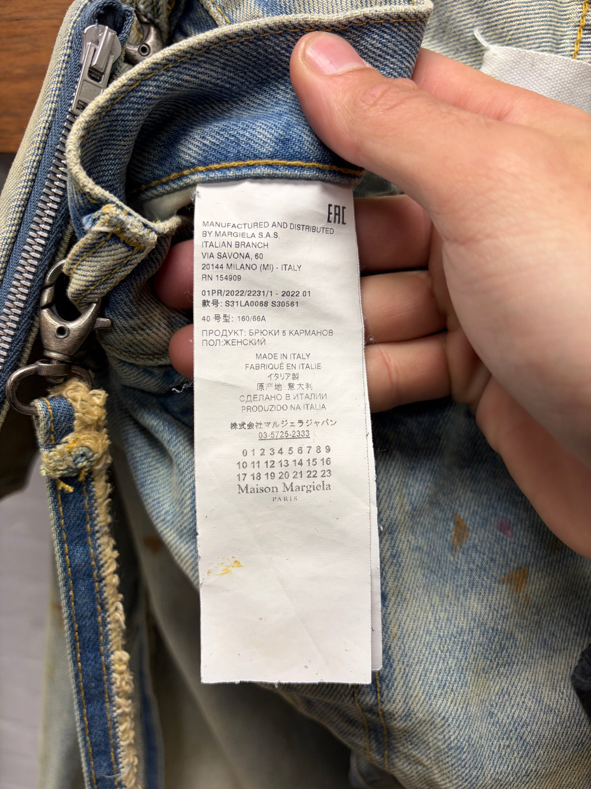 2022 Maison Margiela Straight Leg Blue Dirt Washed Jeans with Denim Wallet Chain