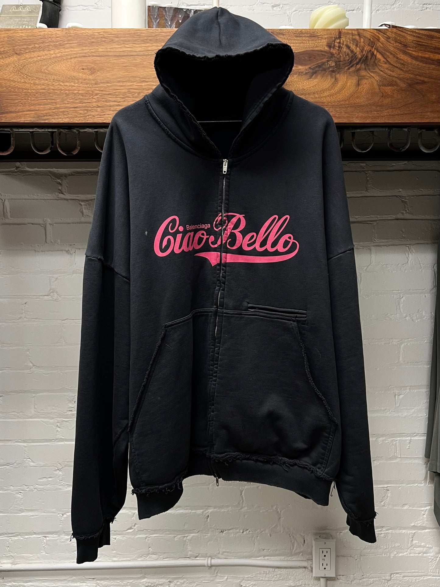 AW2024 Balenciaga ‘Ciao Bello’ Oversized Thrash Distressed Zip Up Hoodie