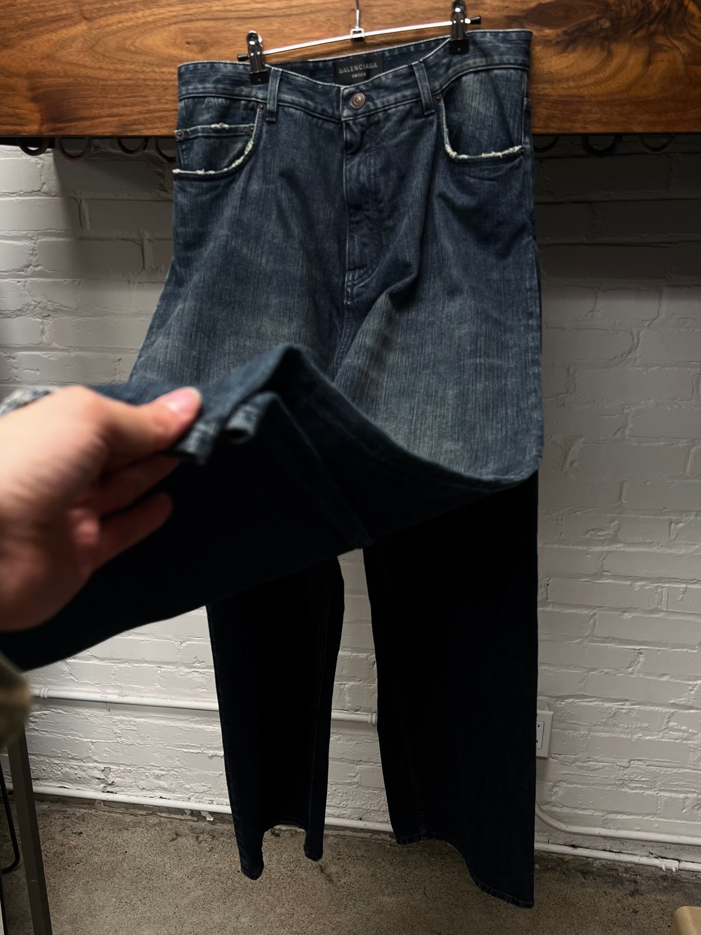 AW23 Balenciaga Double Layered Washed Blue Wide Cut Denim