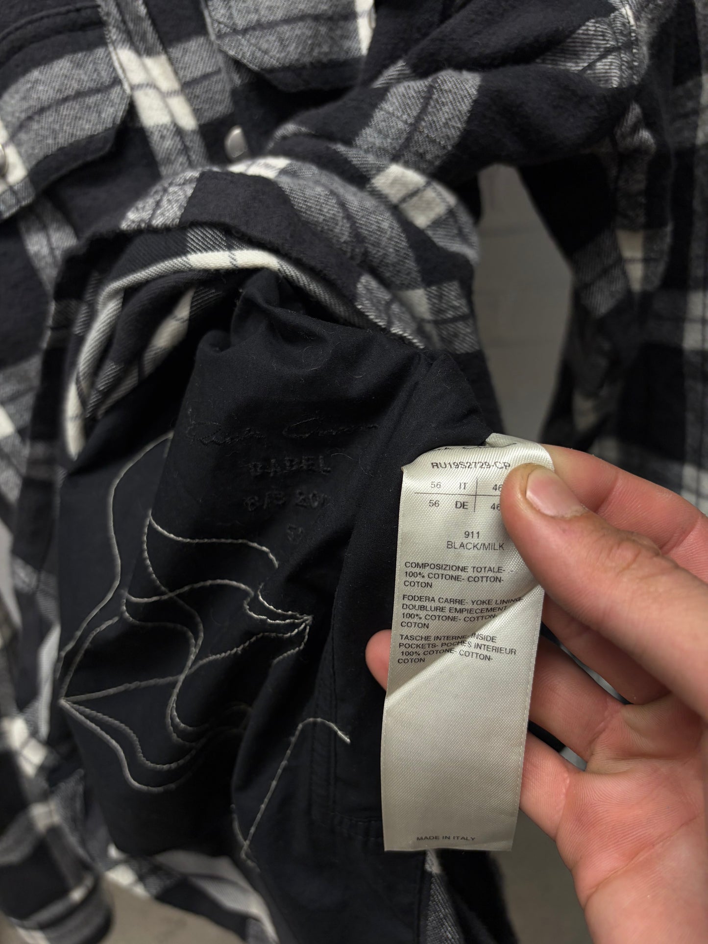 SS2019 Rick Owens ‘Babel’ Plaid Flannel Shoulder-Strap Work Shirt