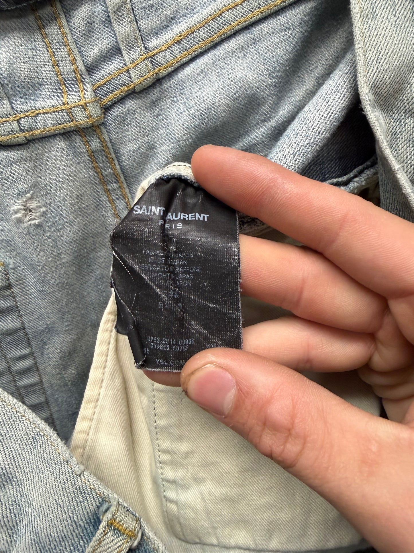 2014 Saint Laurent D02 Light Wash ‘Crash Denim’ with Repaired Blowouts
