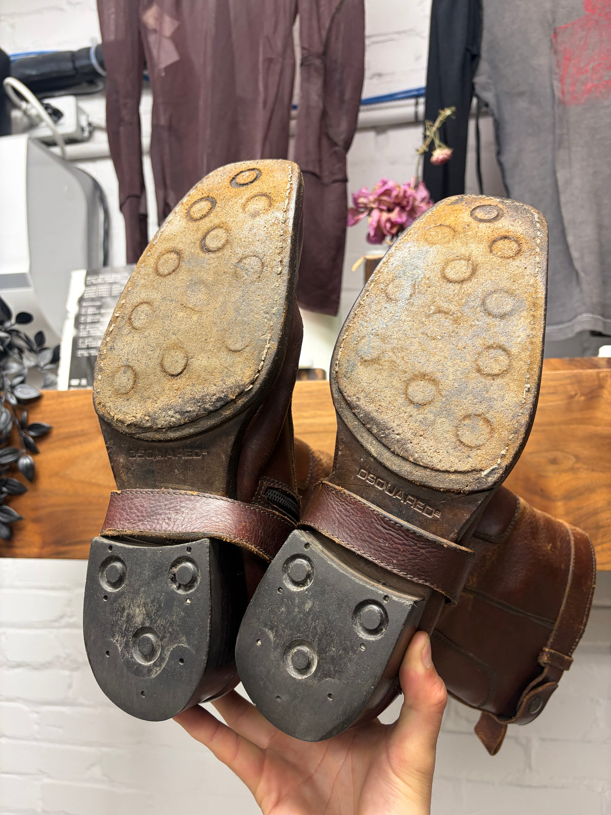 Vintage Dsquared2 Brown Calfskin Leather Cowboy Boots