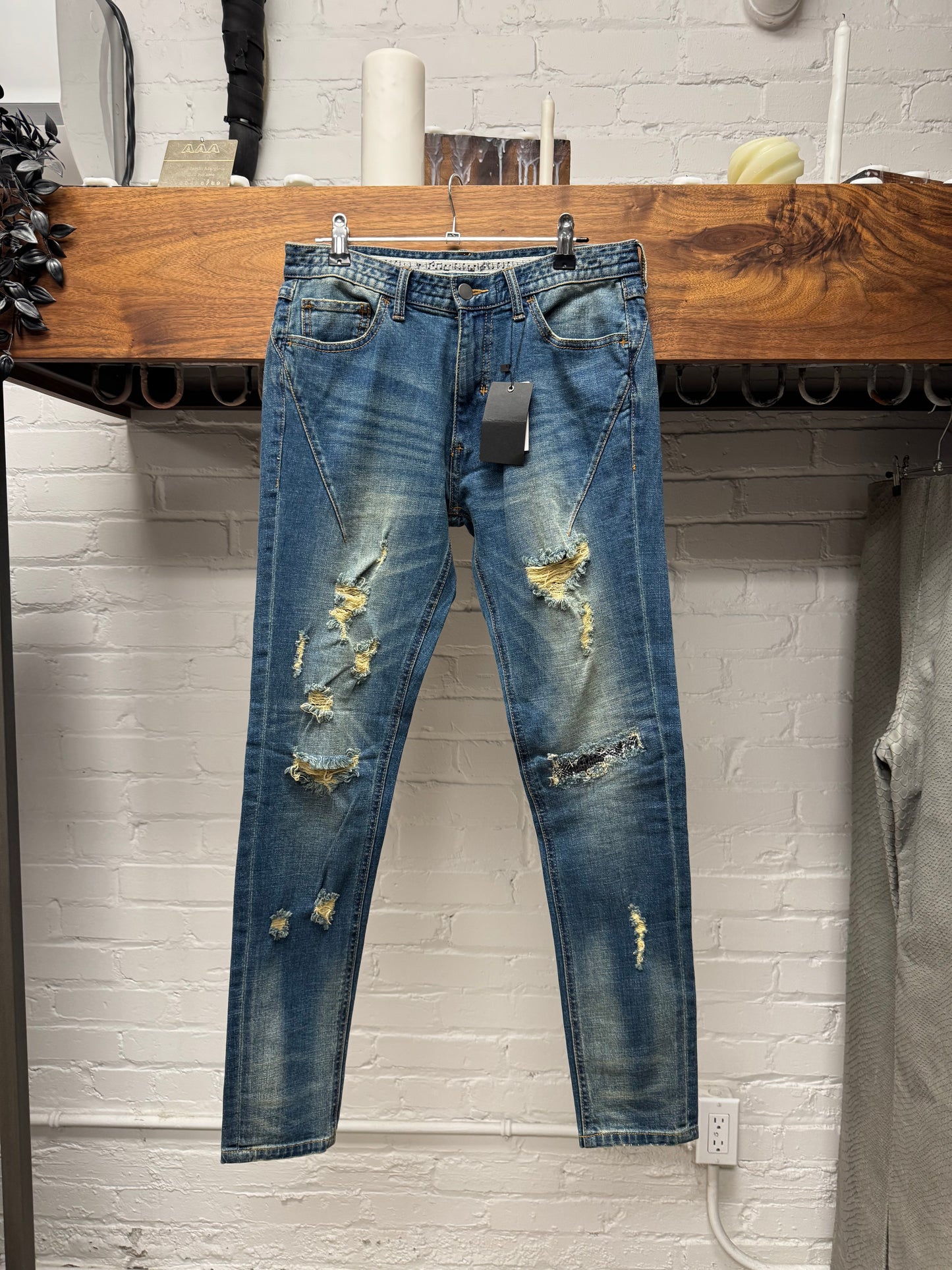 Number (N)ine Distressed Blue Skinny Jeans