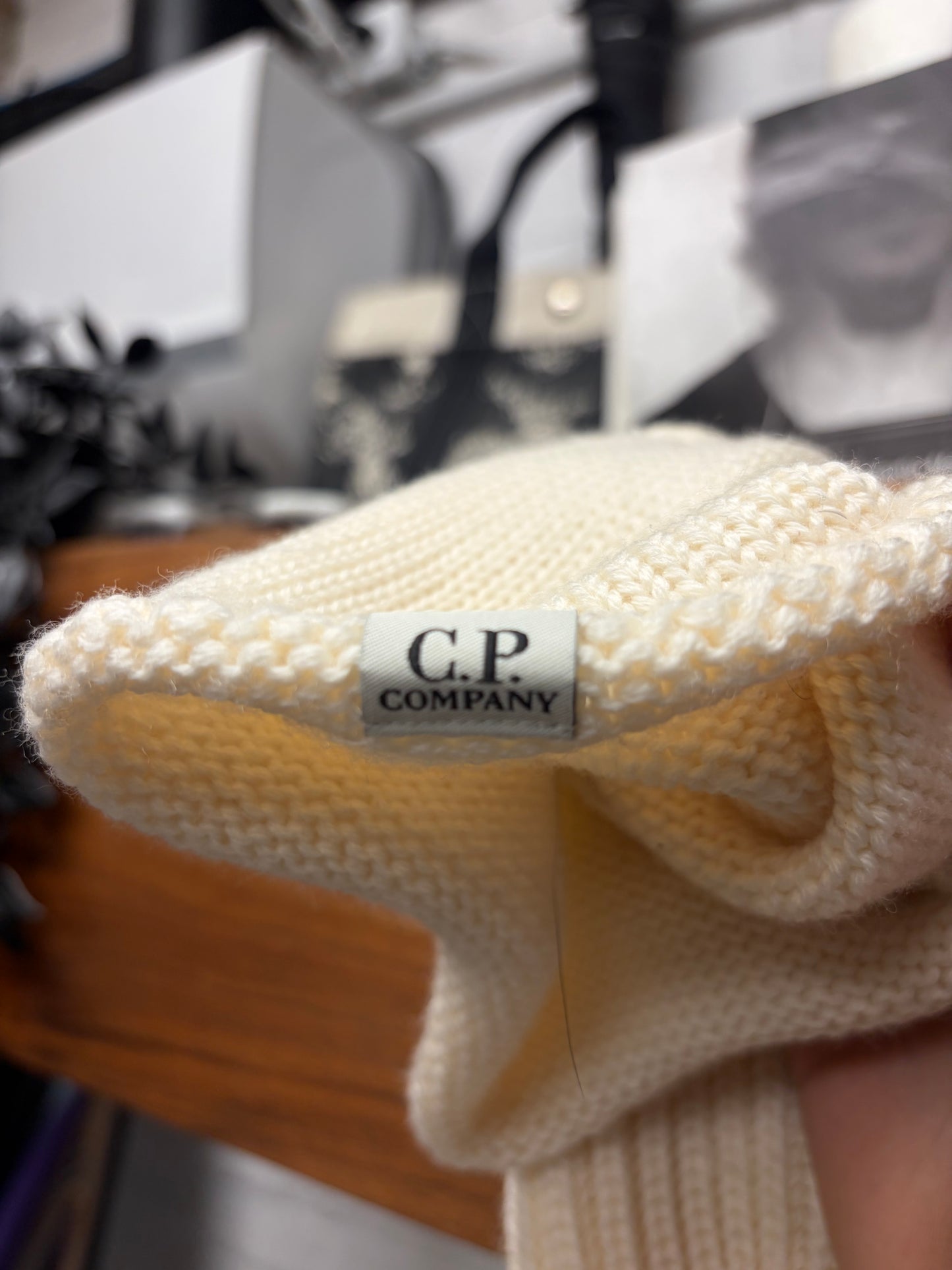 C.P. Company ‘Goggles’ Cream Ribbed Ski Mask