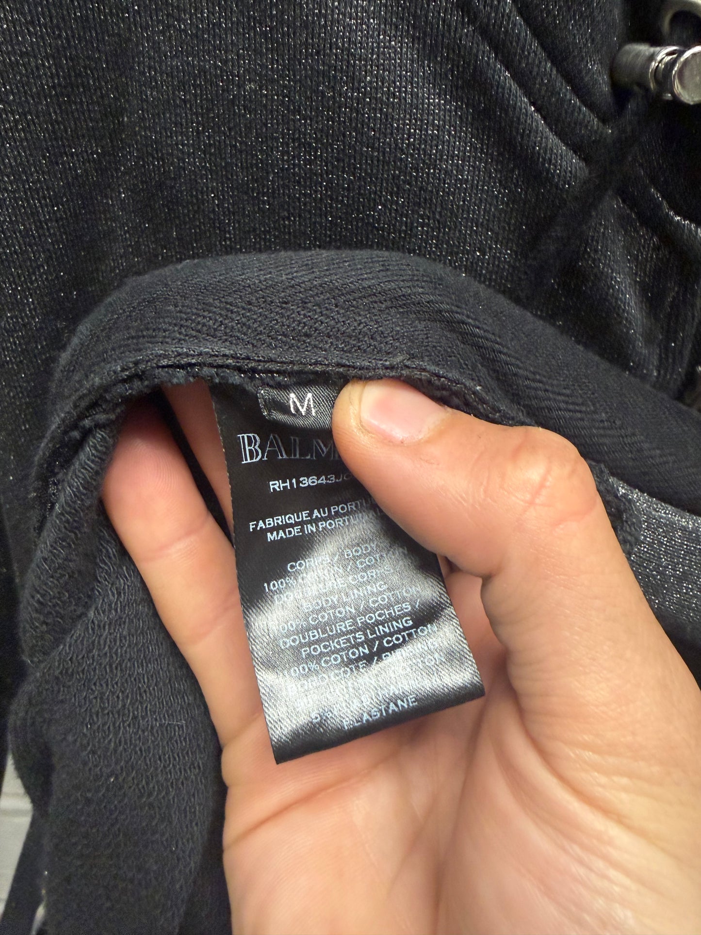 2010s Balmain Glitter Effect Grey Side-Zip Logo Hoodie