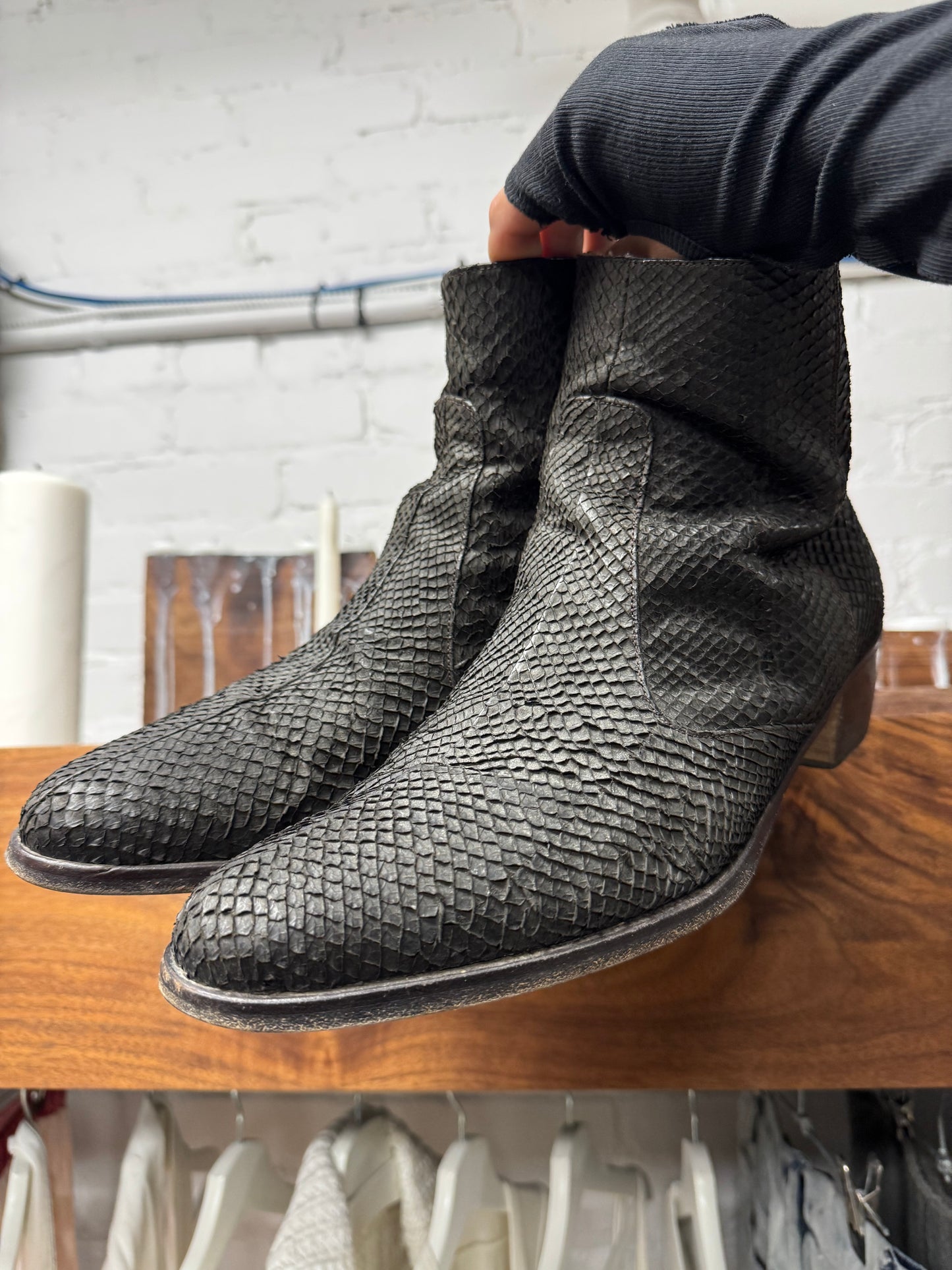 SS2002 Helmut Lang ‘Perch Skin’ Fish Leather Pointed Toe Boots