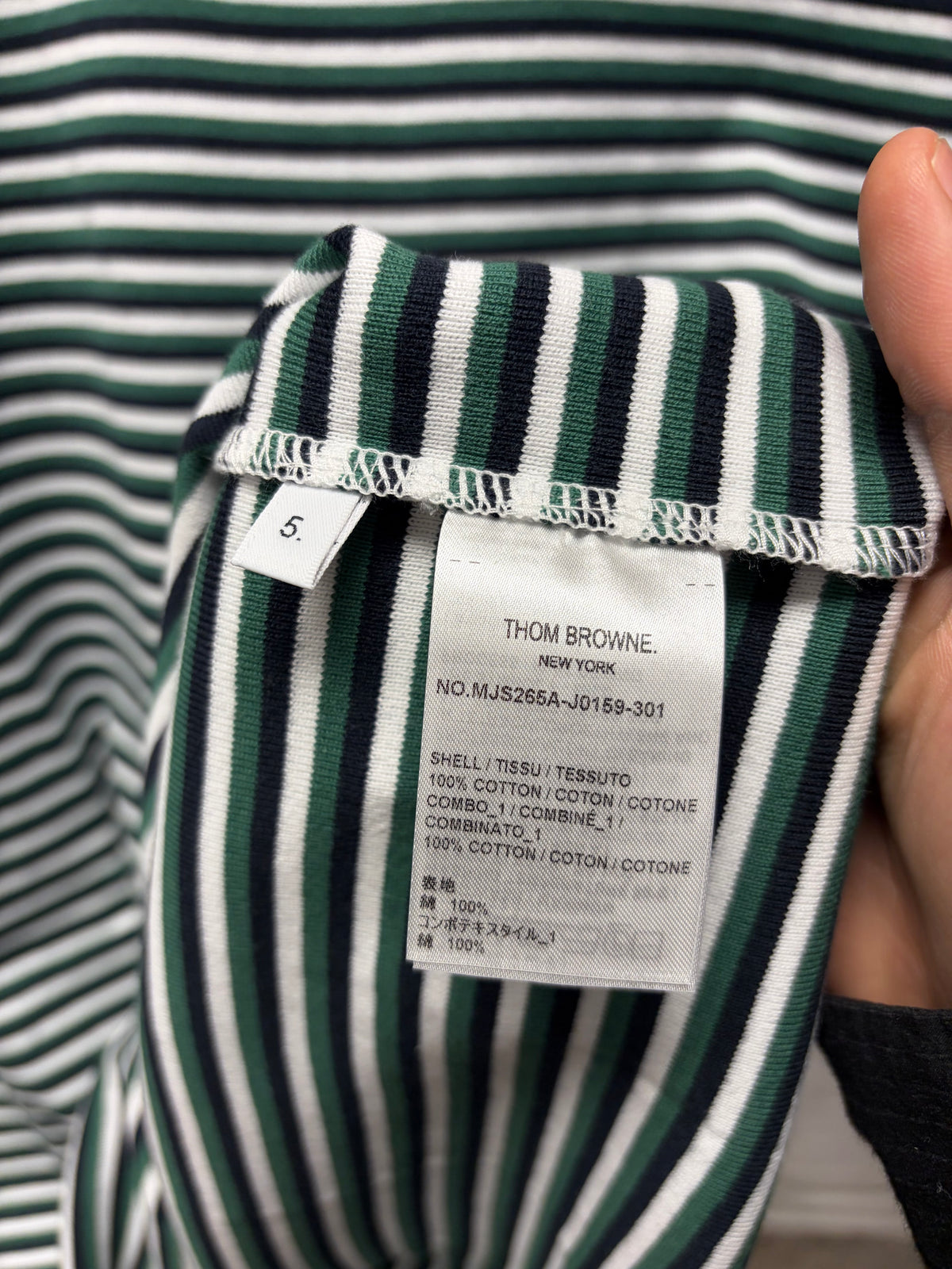 Thom Browne Green/White Patch Logo ‘Ringer’ Short Sleeve Shirt