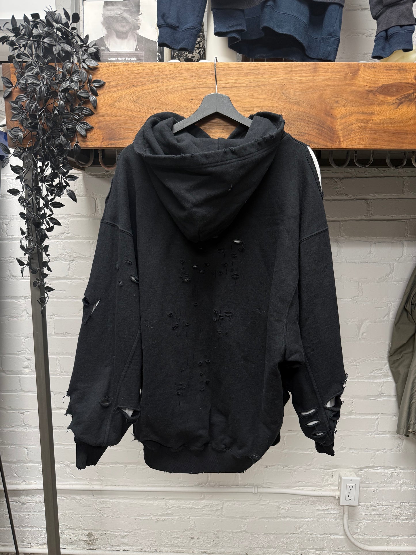 2021 Balenciaga ‘Caps’ Double Layer Distressed Black Hoodie
