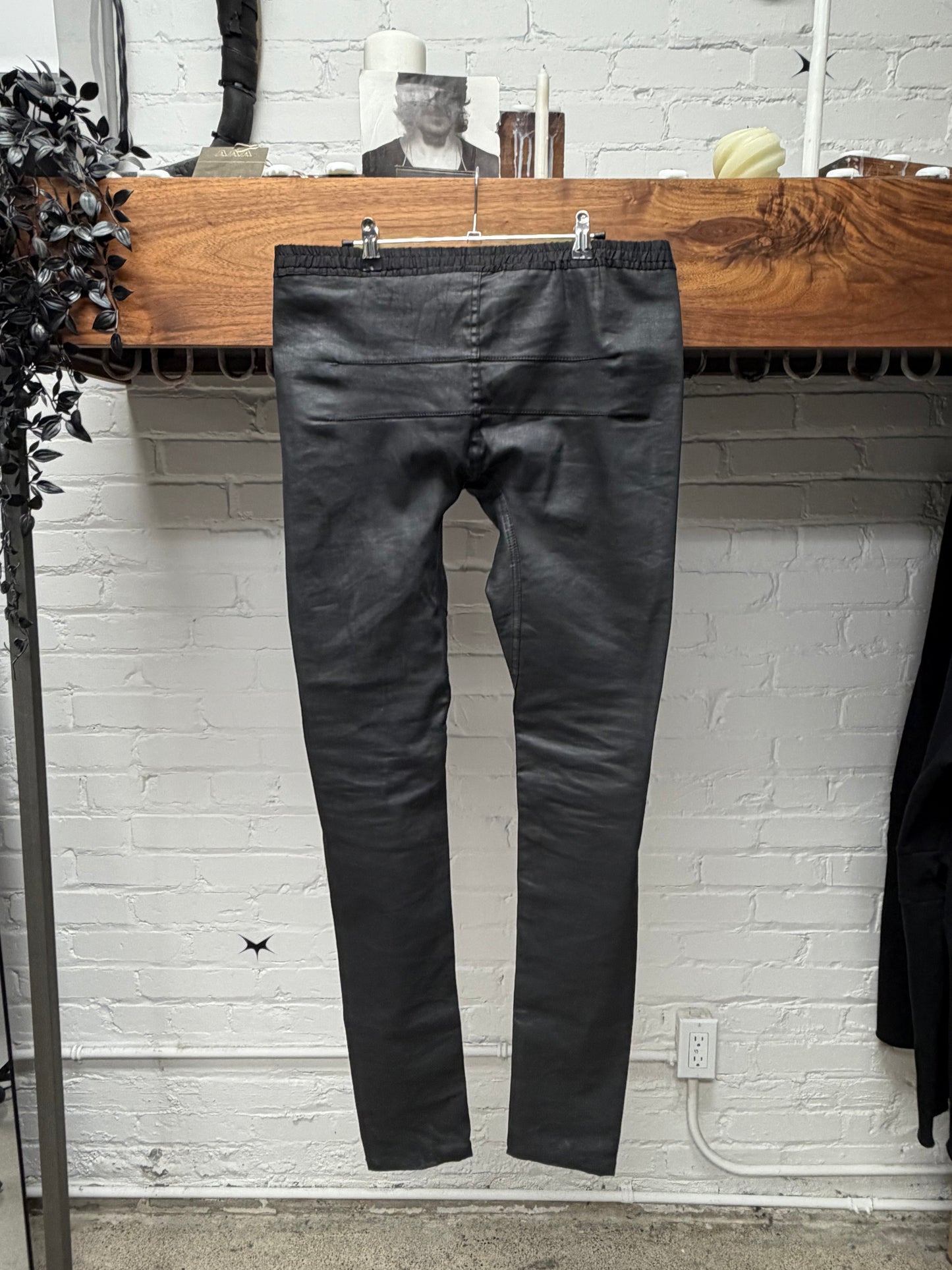 AW2013 Rick Owens ‘Plinth’ Waxed Black Skinny Layer Pants