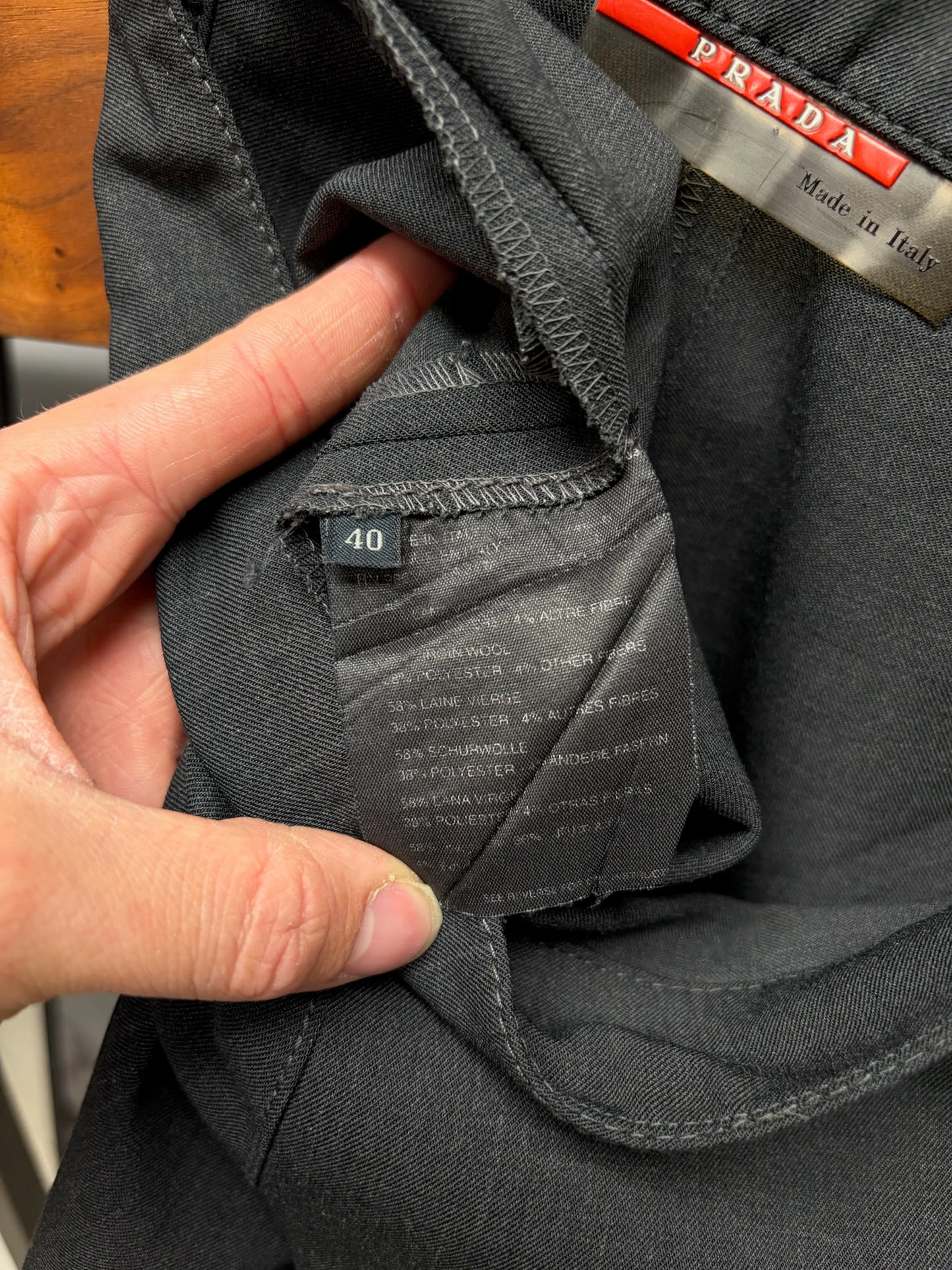 Prada Sport Asymmetric Button Fly Pleated Black Skinny Trousers