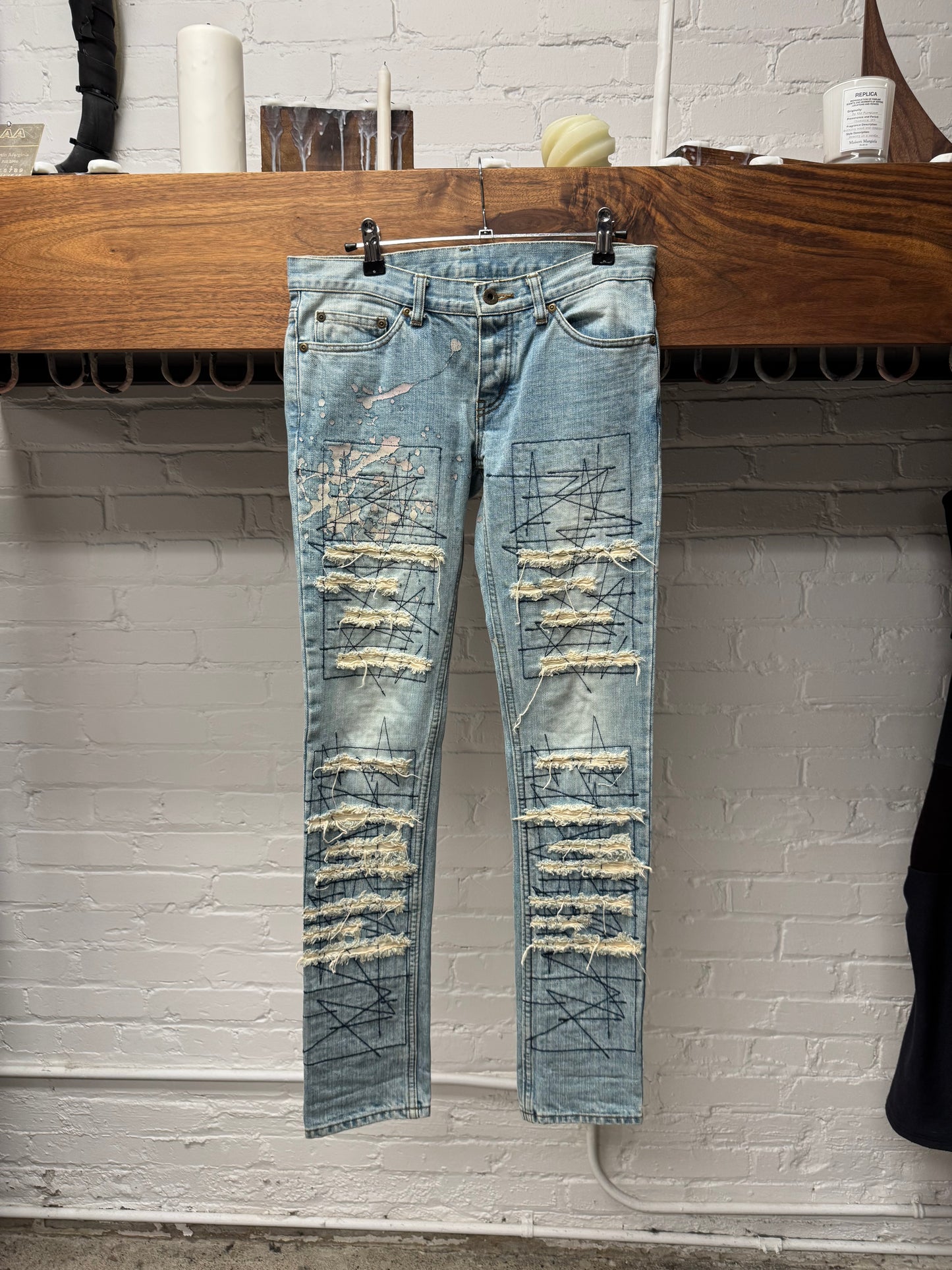 2000s Hysteric Glamour ‘Heavy Distressed’ Light Wash Blue Skinny Jeans