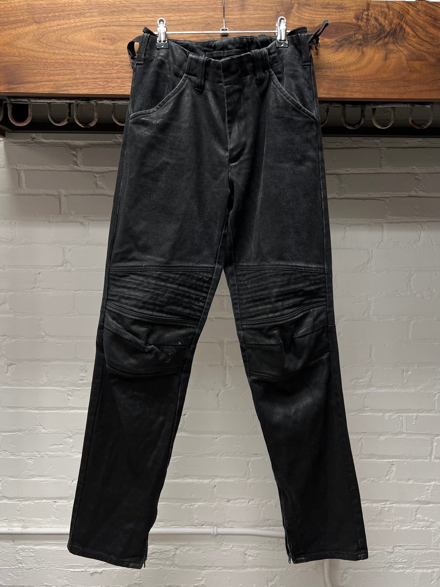 AW1999 Helmut Lang ‘Astro’ Waxed Black Biker Knee Denim