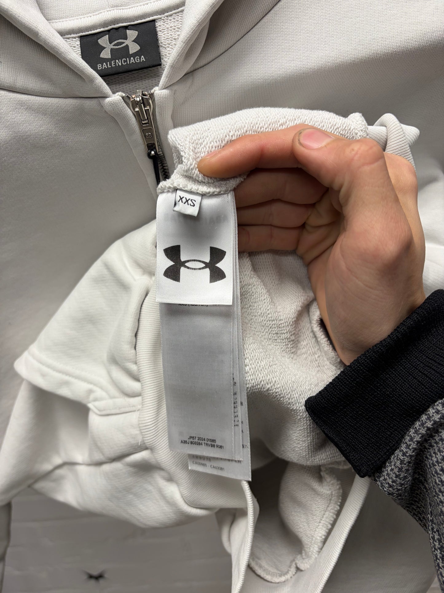 SS2025 Balenciaga x Under Armour Embroidered Logo White Zip-Up Hoodie