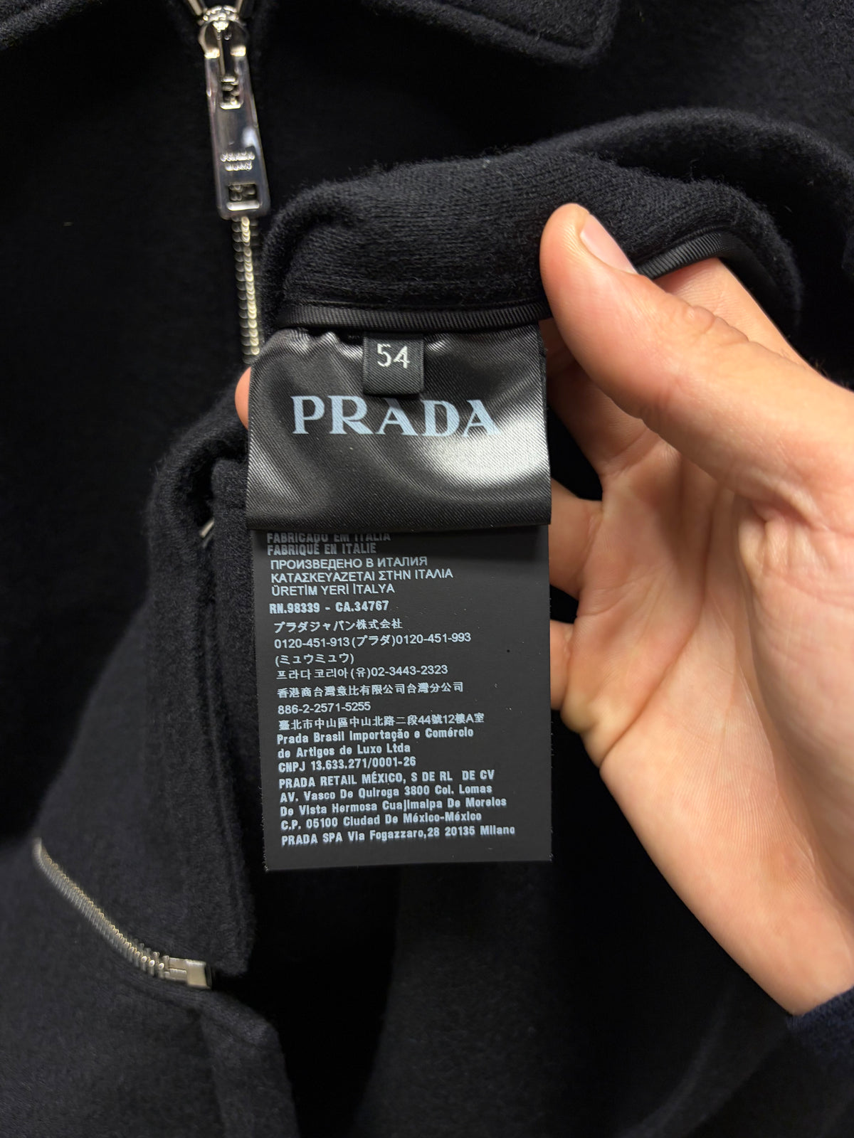 2021 Prada Wool/Cashmere Blend Black ‘Blouson’ Zip-Up Jacket