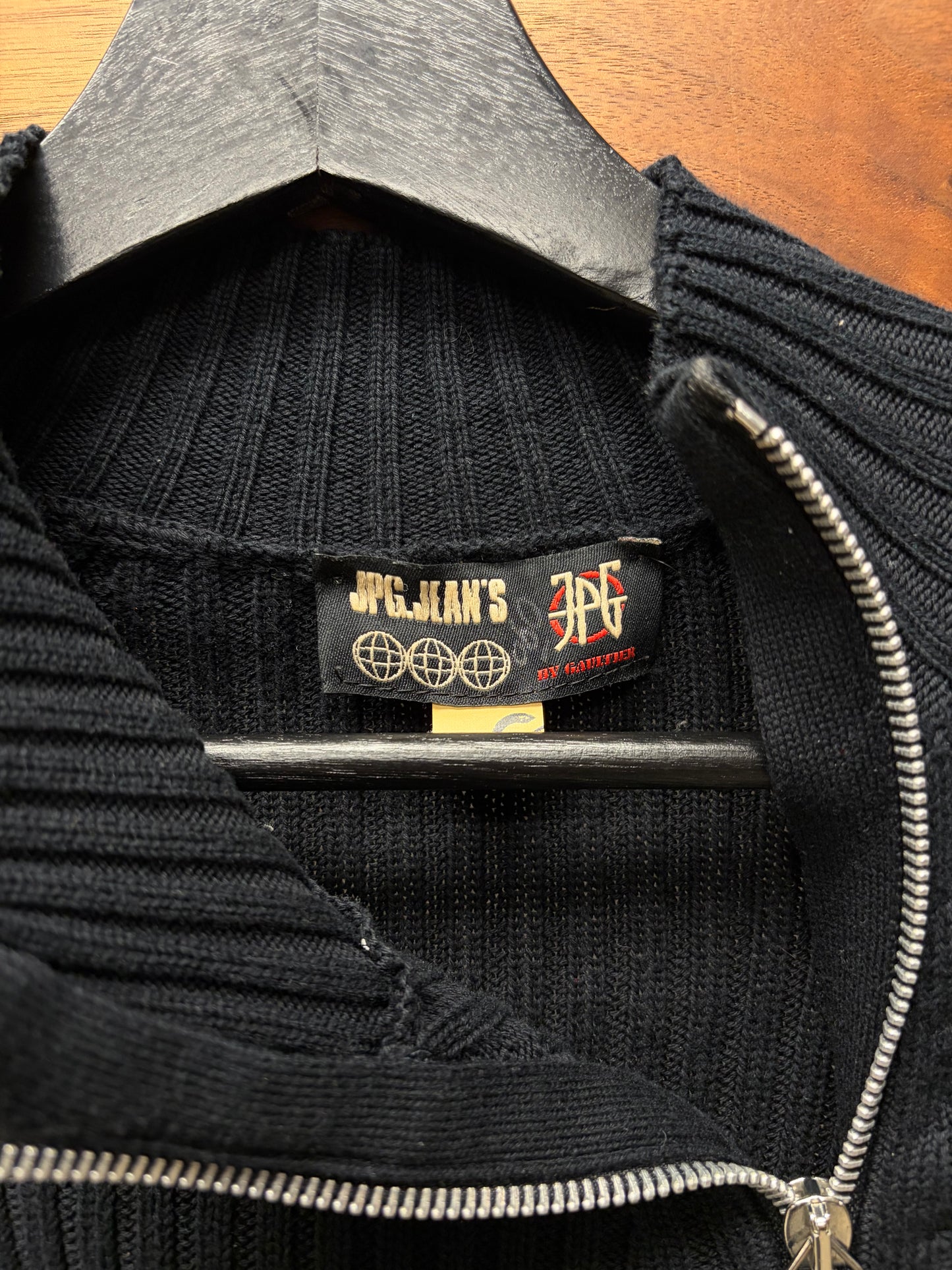 Vintage Jean Paul Gaultier ‘JPG’ Ribbed Asymmetrical Zip Sweater