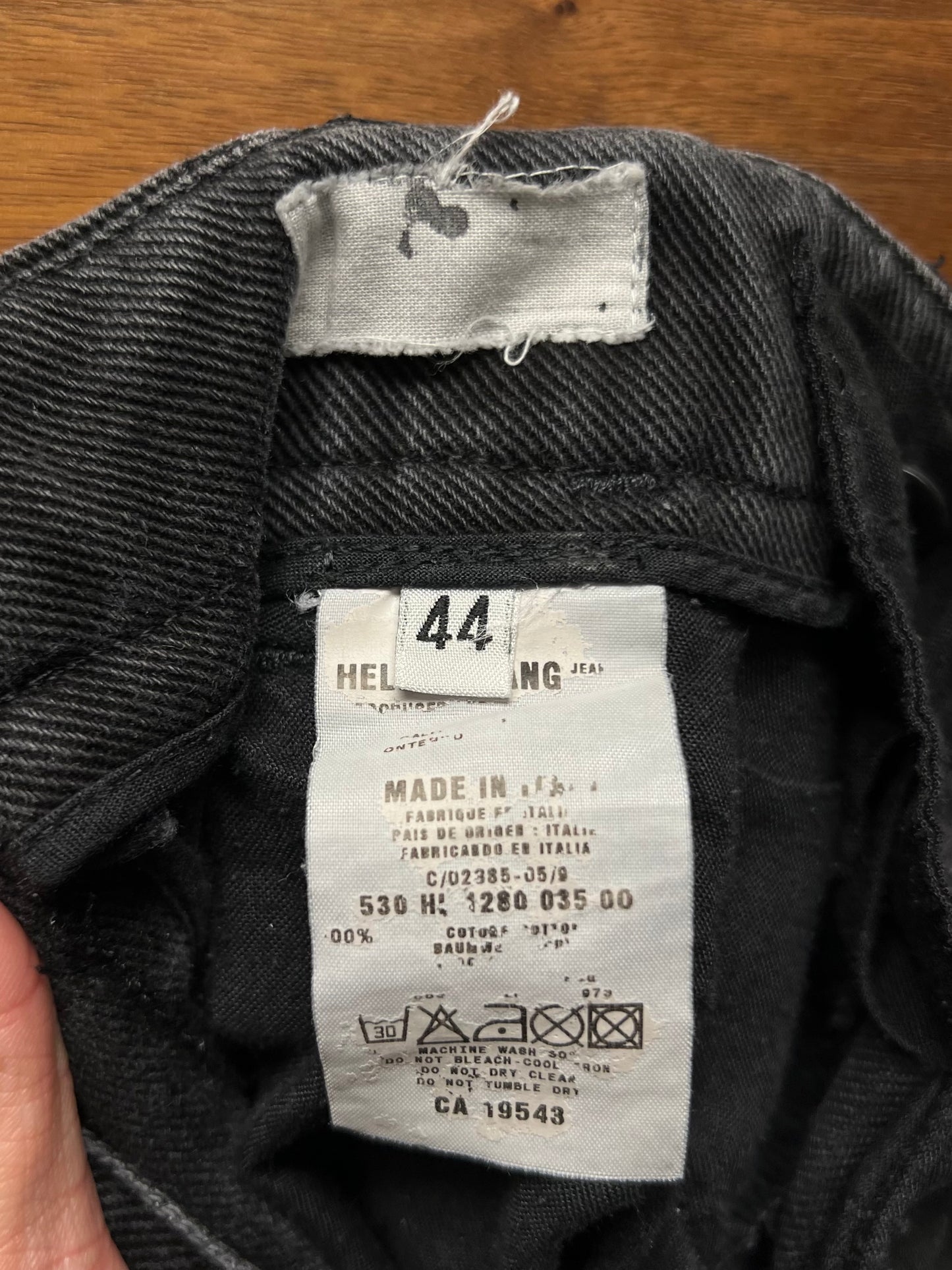 AW1999 Helmut Lang ‘Astro’ Waxed Black Biker Knee Denim