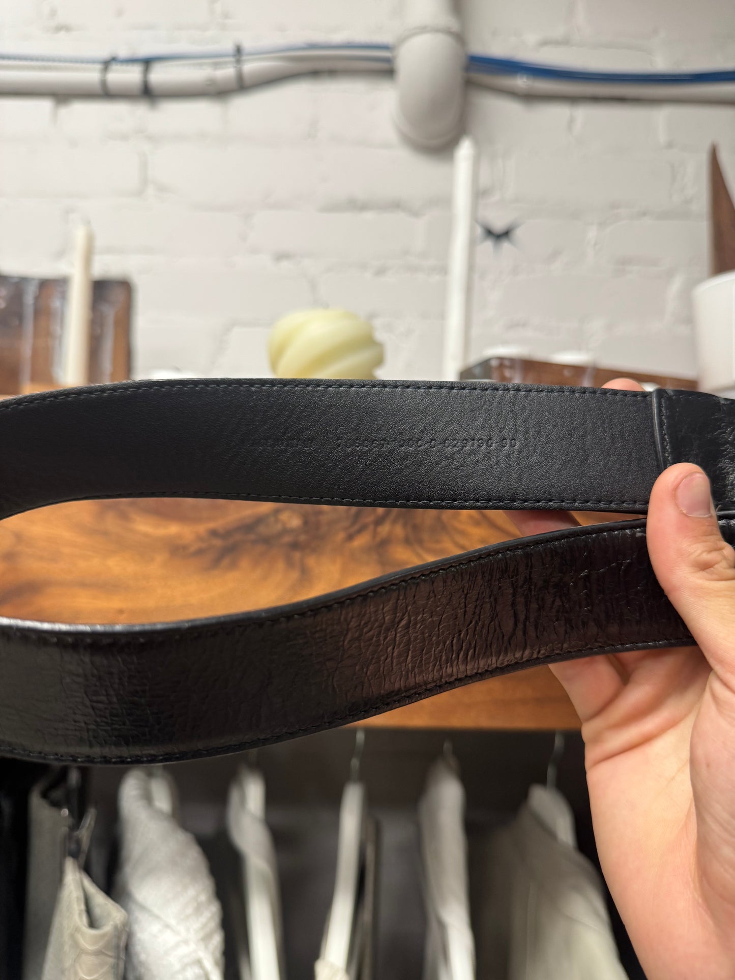 Balenciaga Silver ‘BB Interlock Logo’ Black Leather Belt