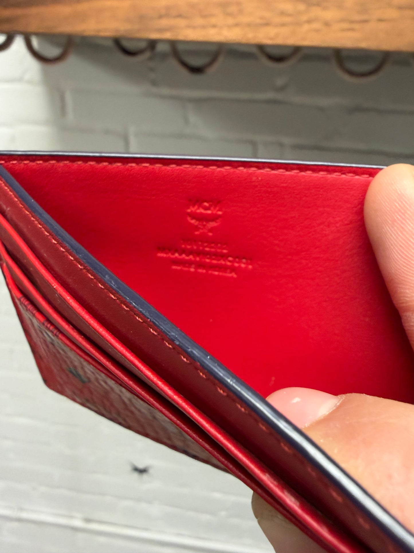 MCM Red Monogram Leather Cardholder Wallet