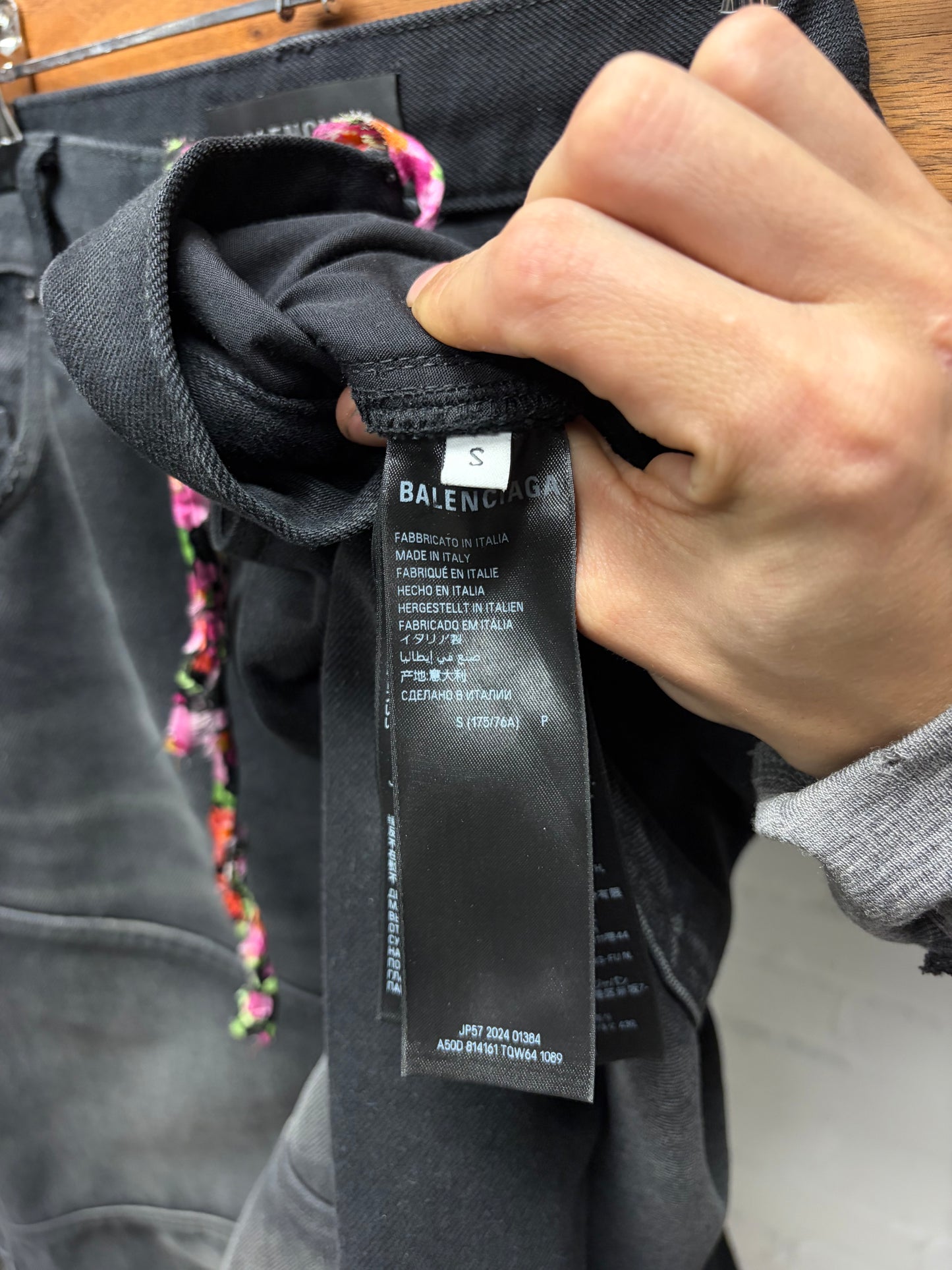 AW2024 Balenciaga ‘Fun Drawstring’ Wide Leg Faded Black Denim