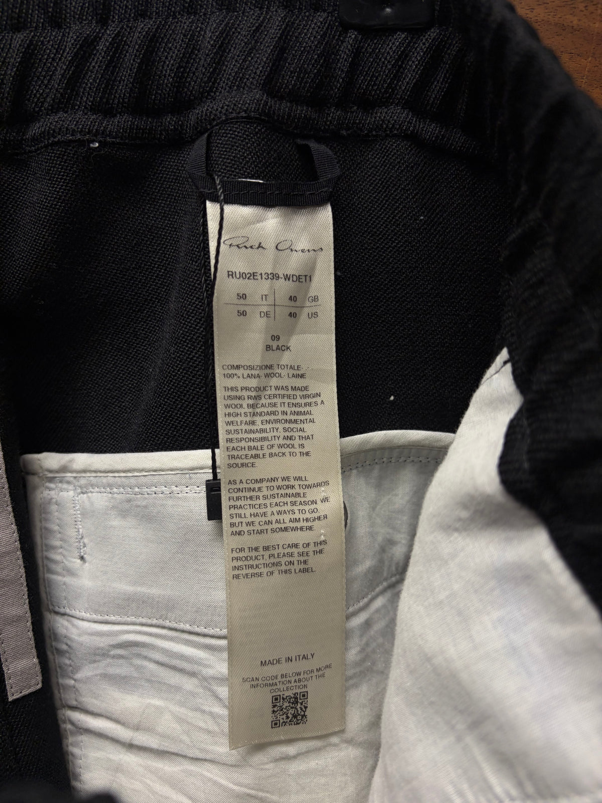 Rick Owens Mainline ‘CargoBela’ Black Heavyweight Wide Leg Drawstring Pants