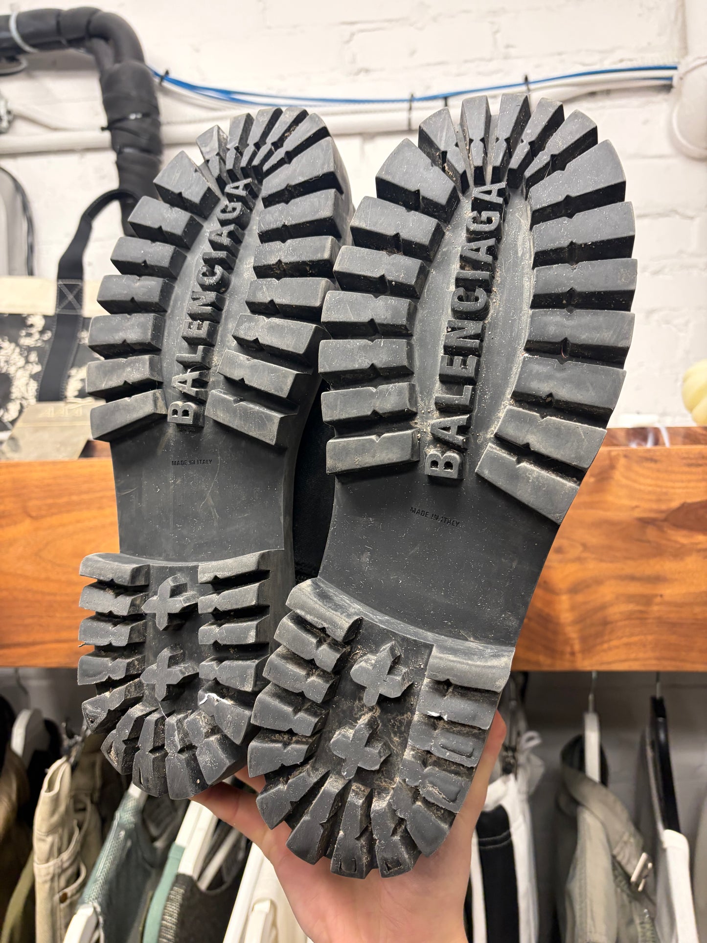 Balenciaga Distressed Canvas ‘Strike’ Black Combat Boots