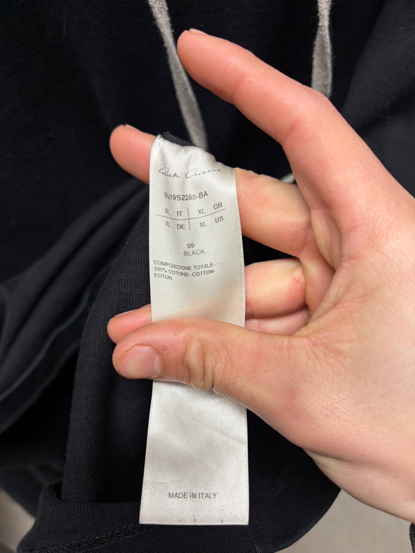 SS2019 Rick Owens ‘Babel’ Black Cotton Drawstring Hoodie