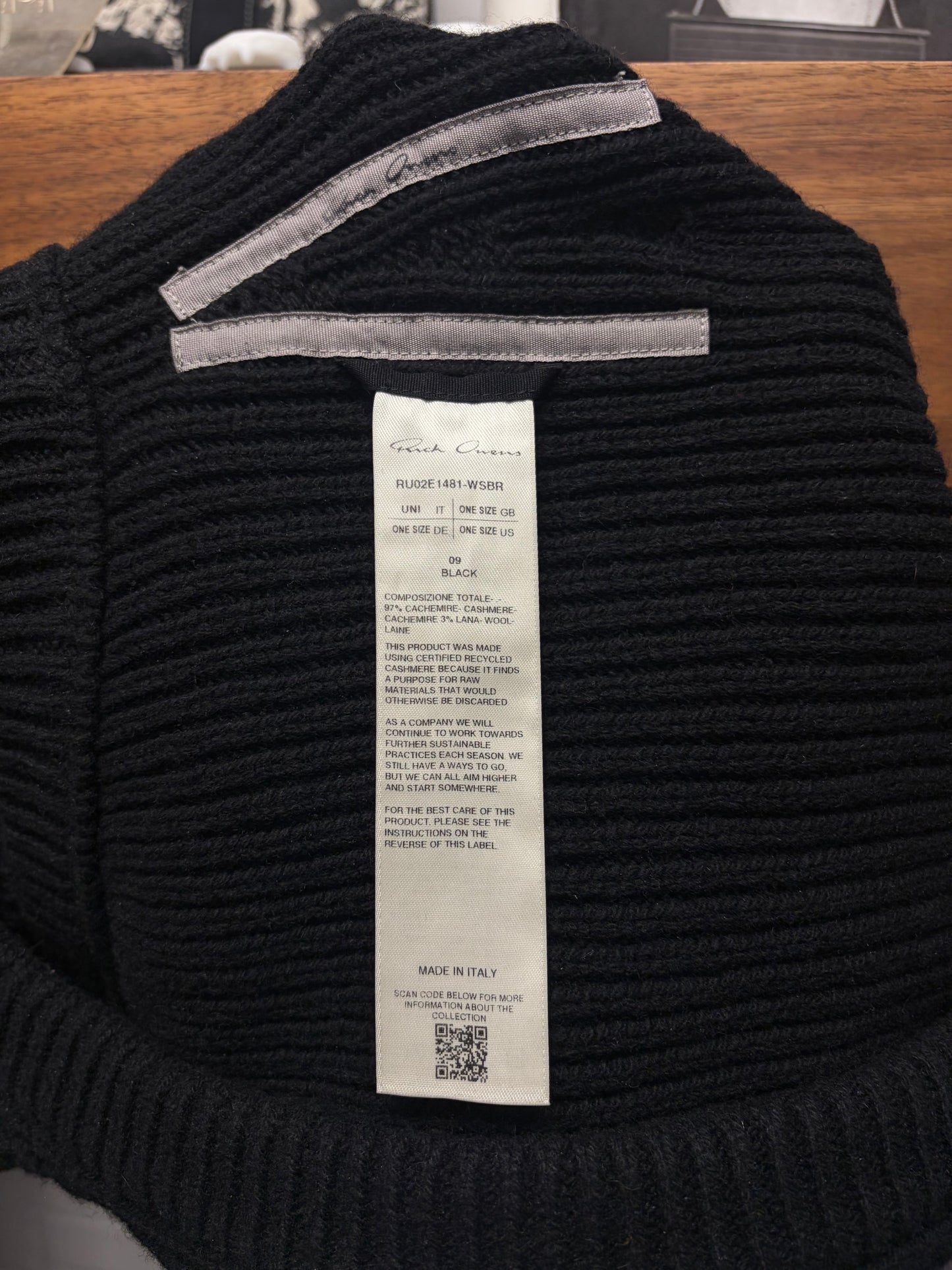 Rick Owens Ribbed Black Cashmere Hood