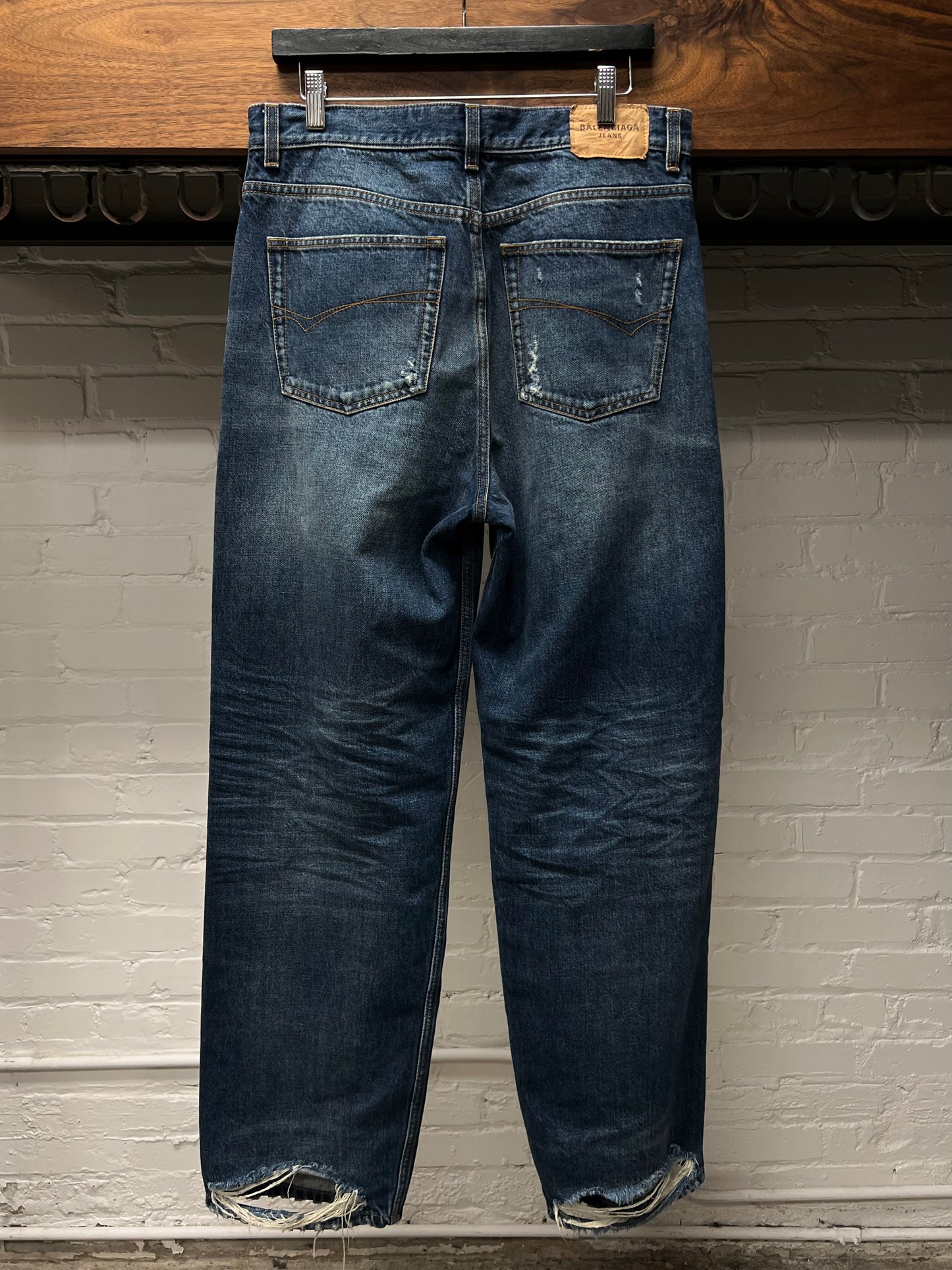 Balenciaga Wide Leg Blue ‘Heel Bite’ Distressed Denim