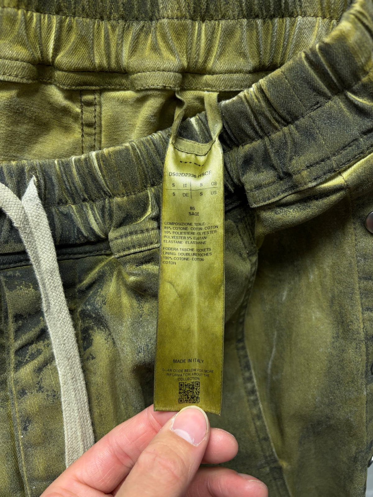 Rick Owens ‘Pusher’ Button Snap Sage Green Straight Cut Drawstring Pants